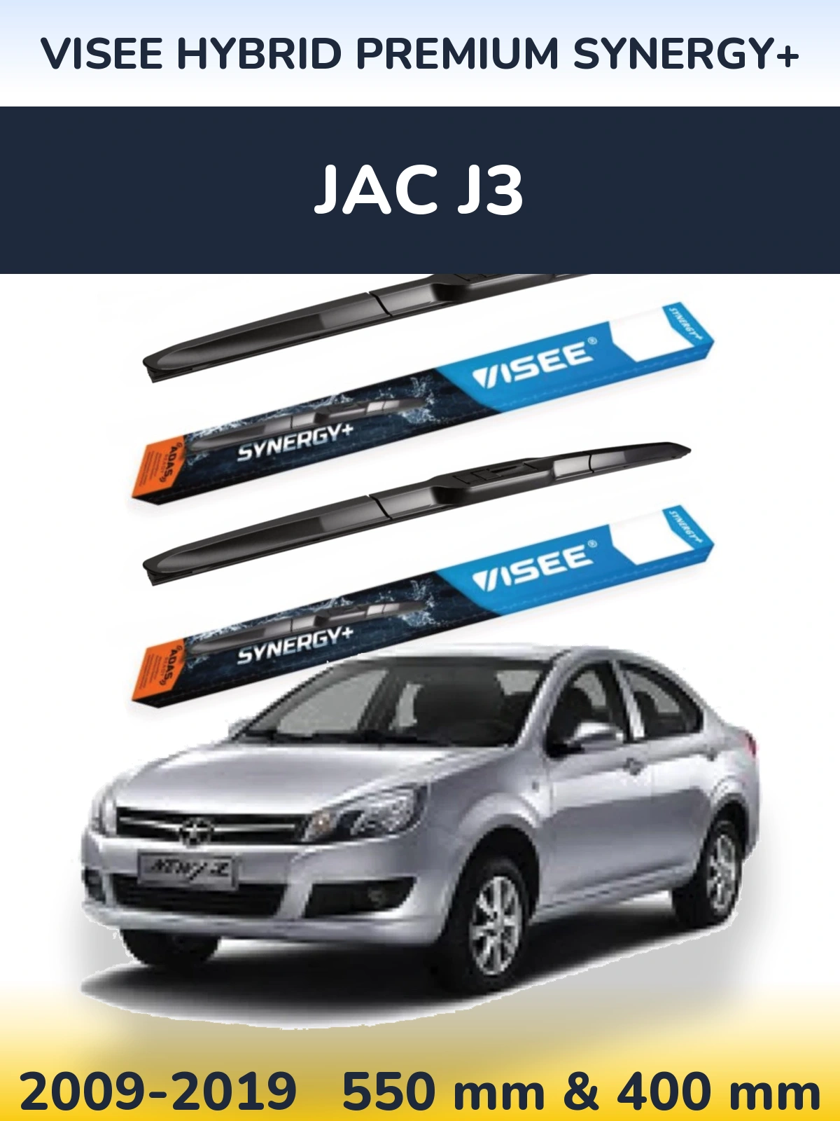 Front wiper blade set VISEE HYBRID PREMIUM SYNERGY+ 550 & 400 mm for JAC J3 2009-2019