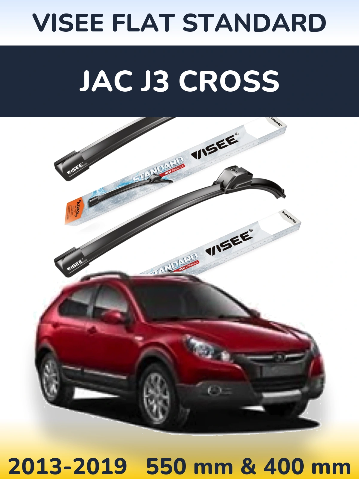 Front wiper blade set VISEE FLAT STANDARD 550 & 400 mm for JAC J3 Cross 2013-2019