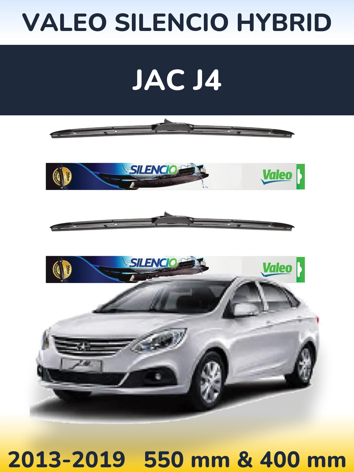 Front wiper blade set Valeo Silencio Hybrid 550 & 400 mm for JAC J4 2013-2019