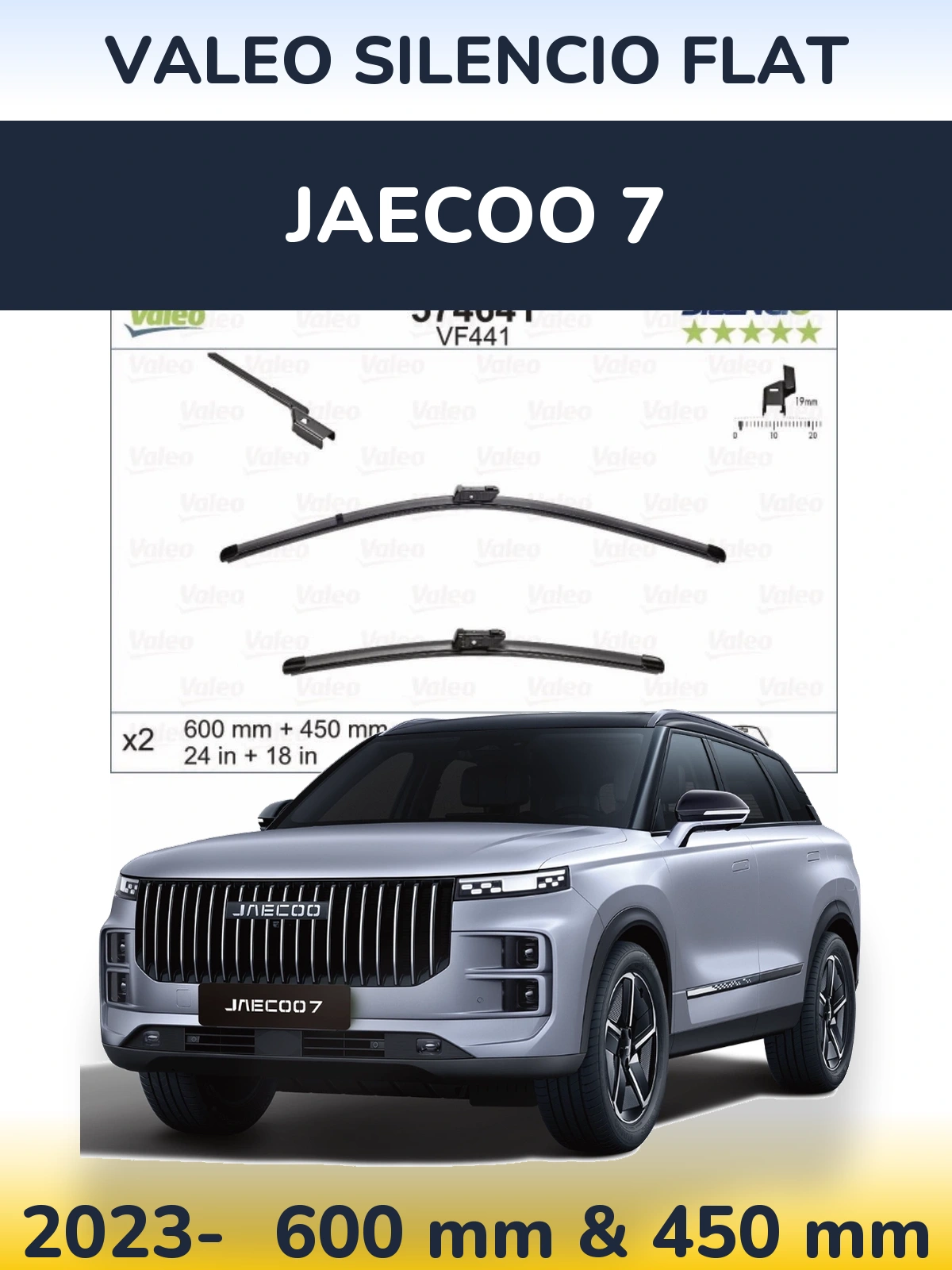 Front wiper blade set Valeo Silencio Flat 600 & 450 mm for Jaecoo 7 2023-2026