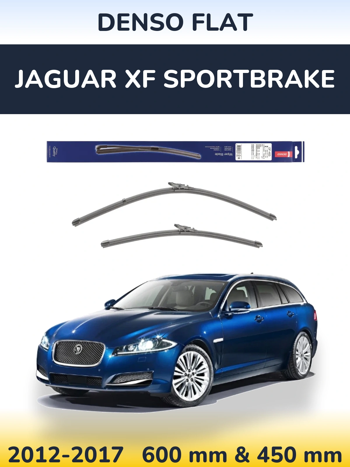 Front wiper blade set Denso Flat 600 & 450 mm for Jaguar XF Sportbrake 2012-2017