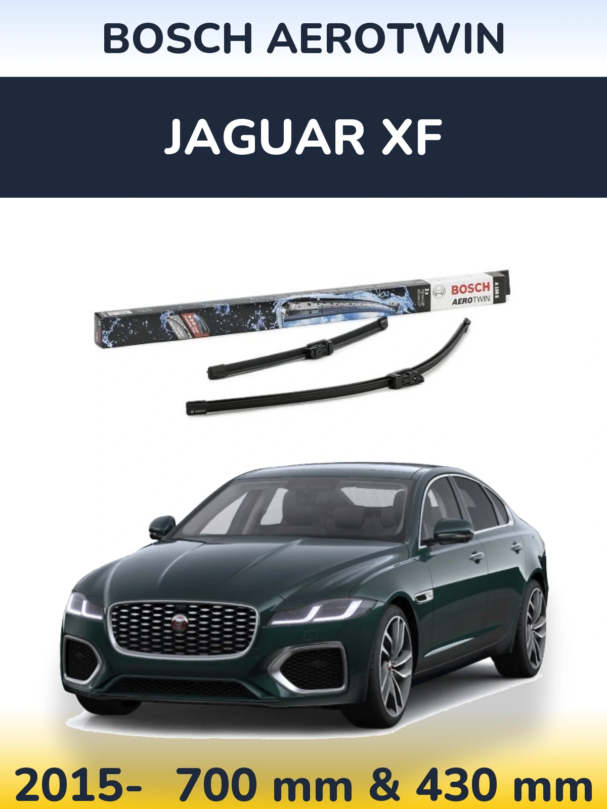 Комплект передніх щіток BOSCH AeroTwin 700 & 430 мм для Jaguar XF 2015-2026