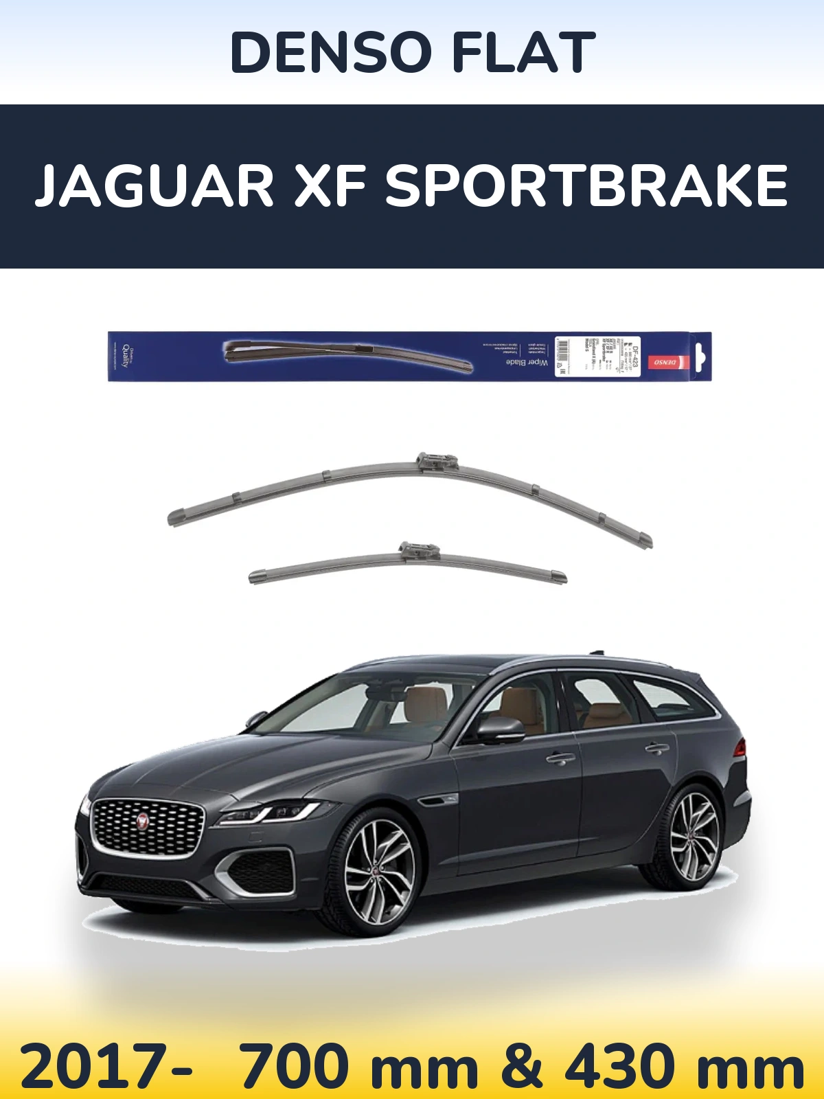 Front wiper blade set Denso Flat 680 & 430 mm for Jaguar XF Sportbrake 2017-2026