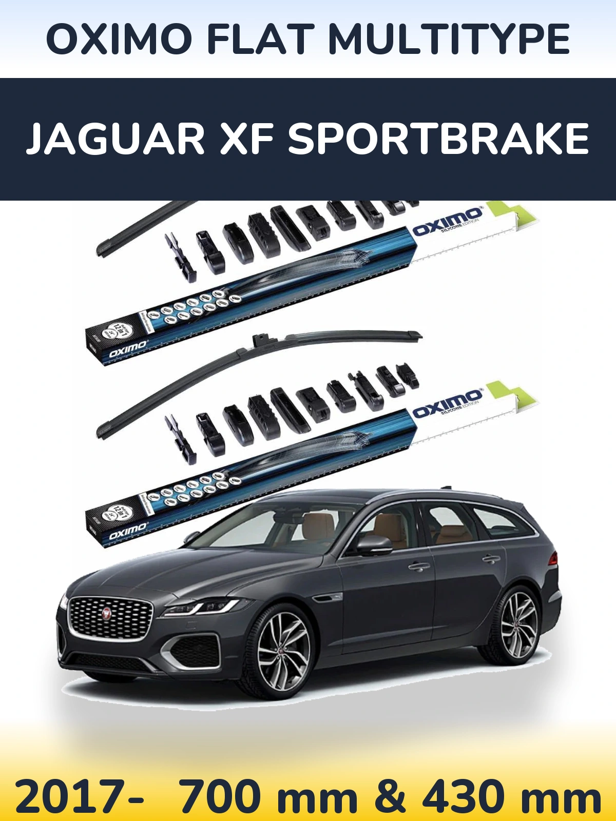 Front wiper blade set Oximo Flat MultiTypee 700 & 430 mm for Jaguar XF Sportbrake 2017-2026