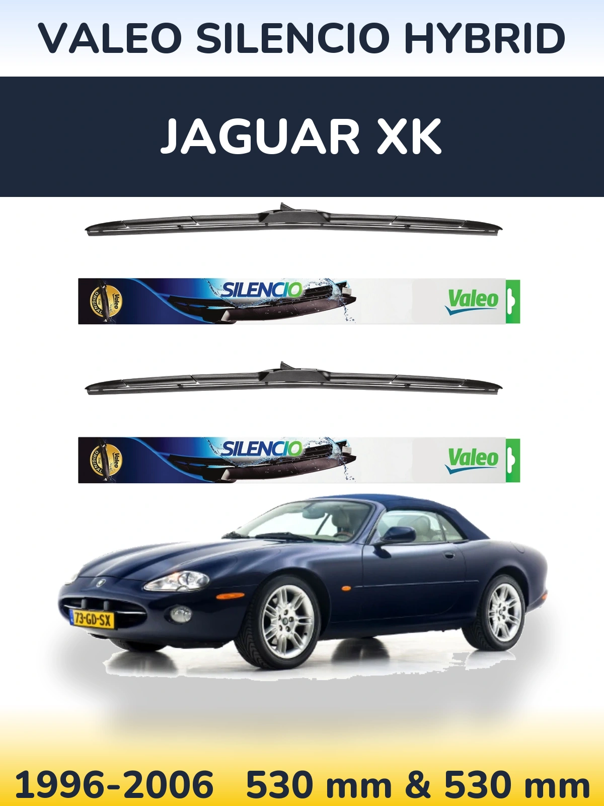 Front wiper blade set Valeo Silencio Hybrid 530 & 530 mm for Jaguar XK 1996-2006