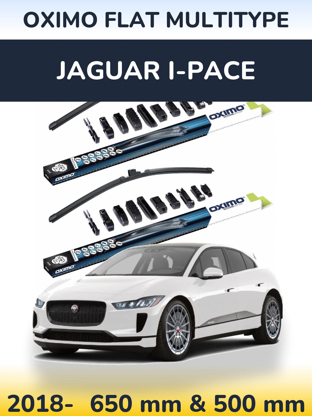 Front wiper blade set Oximo Flat MultiTypee 650 & 500 mm for Jaguar I-Pace 2018-2026