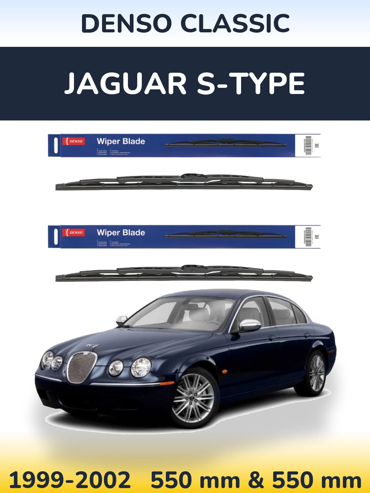 Front wiper blade set Denso Classic 550 & 550 mm for Jaguar S-Typee 1999-2002
