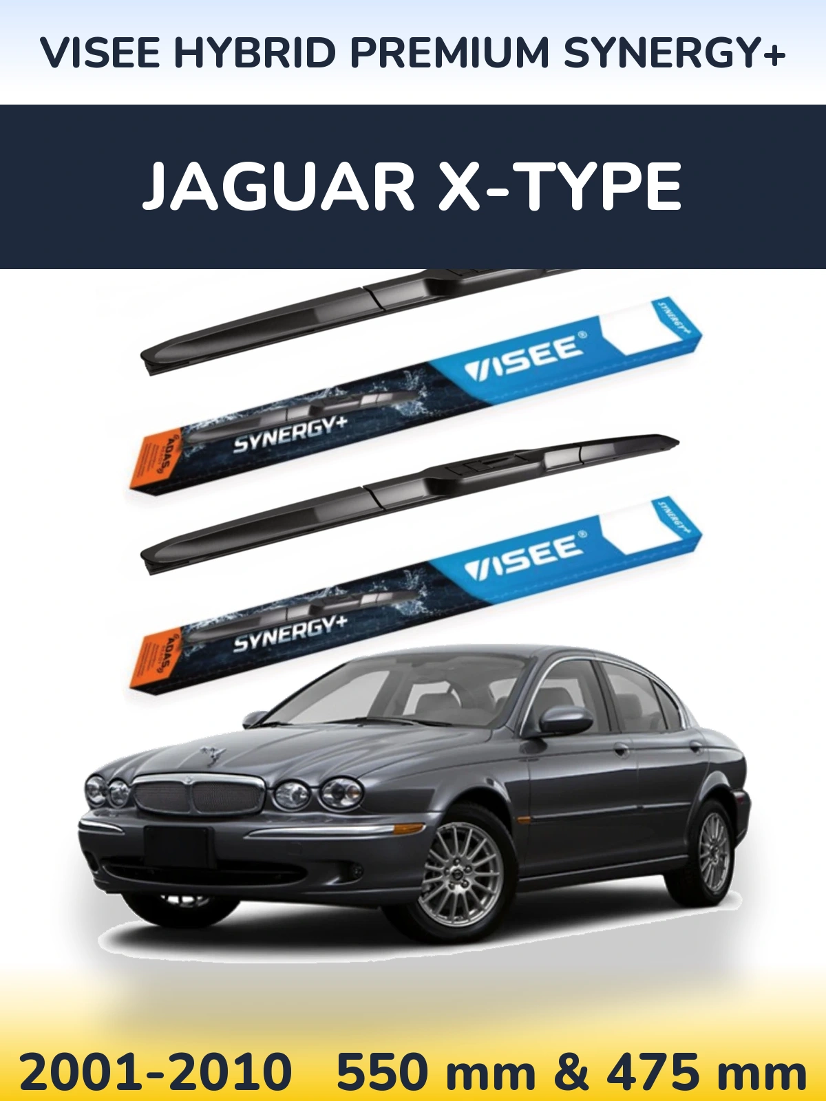 Front wiper blade set VISEE HYBRID PREMIUM SYNERGY+ 550 & 475 mm for Jaguar X-Typee 2001-2010