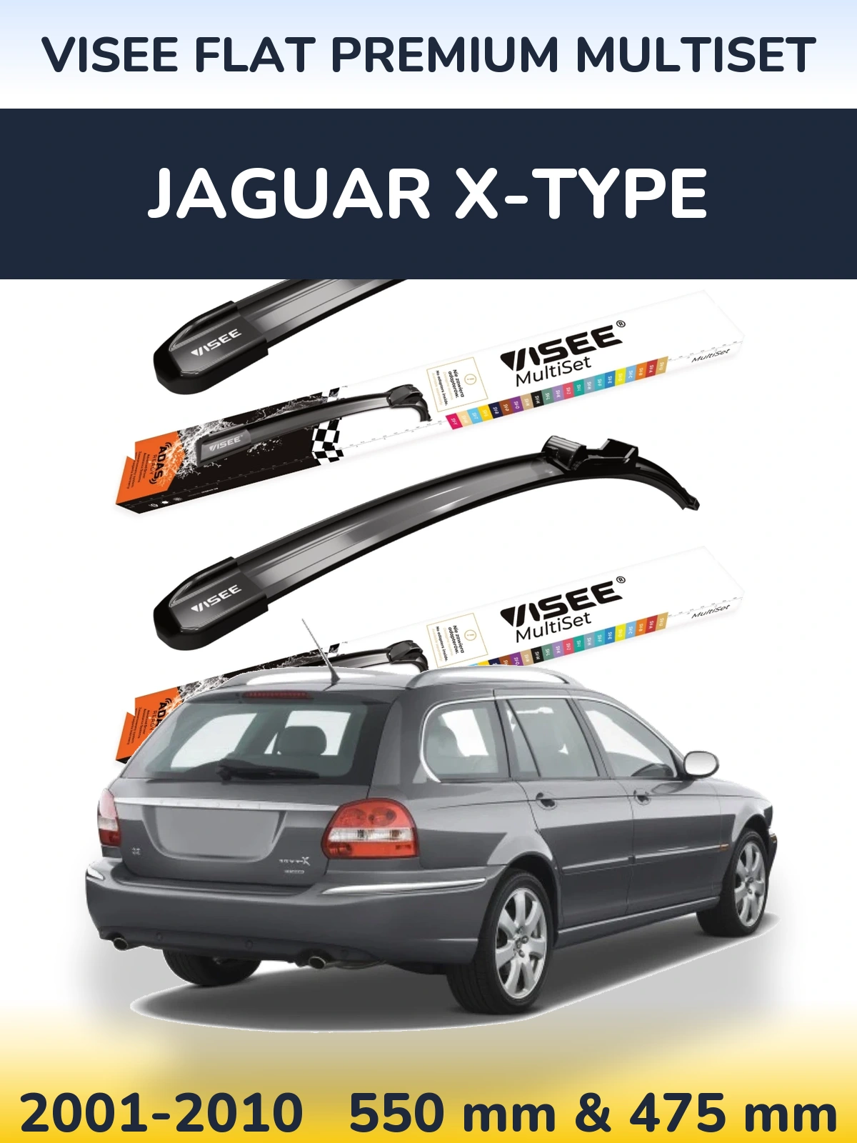 Front wiper blade set VISEE FLAT PREMIUM MultiSet 550 & 475 mm for Jaguar X-Typee 2001-2010