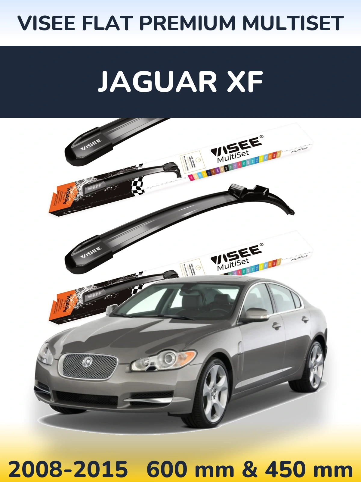 Front wiper blade set VISEE FLAT PREMIUM MultiSet 600 & 450 mm for Jaguar XF 2008-2015