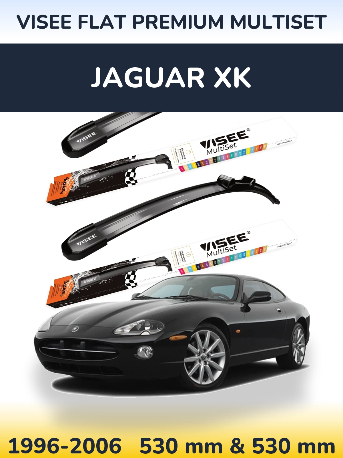 Front wiper blade set VISEE FLAT PREMIUM MultiSet 530 & 530 mm for Jaguar XK 1996-2006