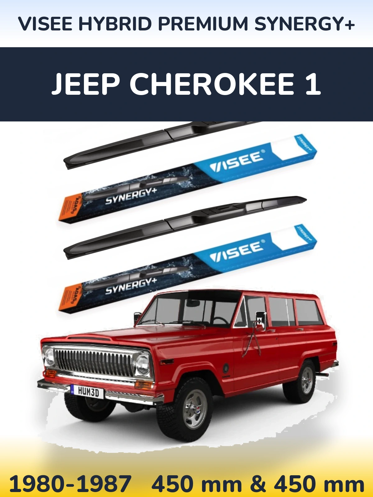 Front wiper blade set VISEE HYBRID PREMIUM SYNERGY+ 450 & 450 mm for Jeep Cherokee 1 1980-1987