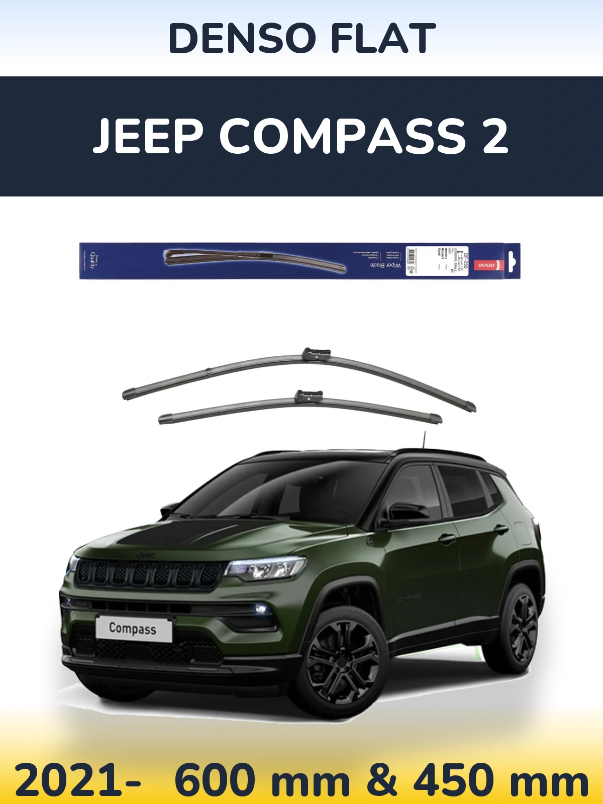 Front wiper blade set Denso Flat 600 & 450 mm for Jeep Compass 2 2021-2026