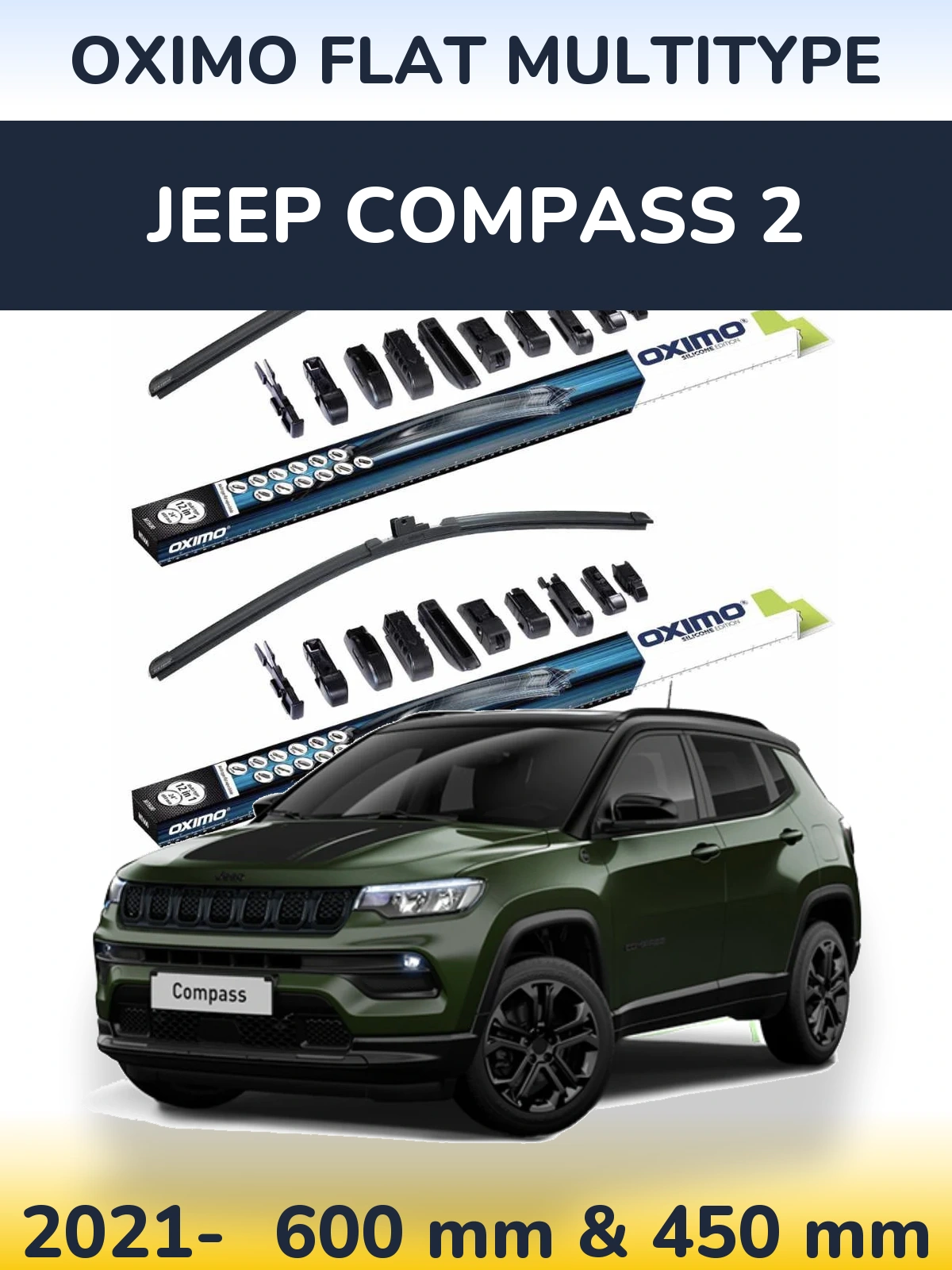 Front wiper blade set Oximo Flat MultiTypee 600 & 450 mm for Jeep Compass 2 2021-2026