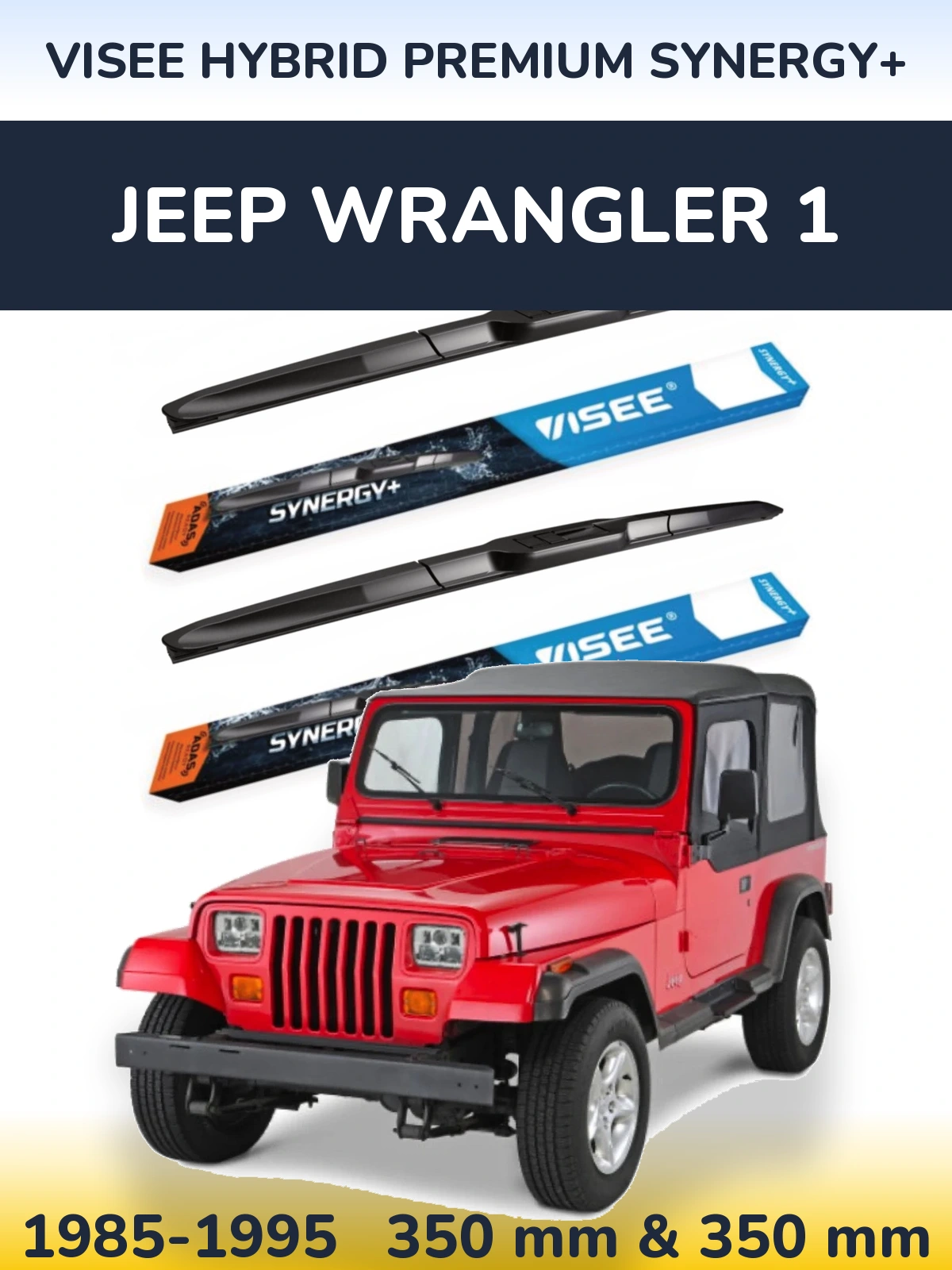 Front wiper blade set VISEE HYBRID PREMIUM SYNERGY+ 350 & 350 mm for Jeep Wrangler 1 1985-1995