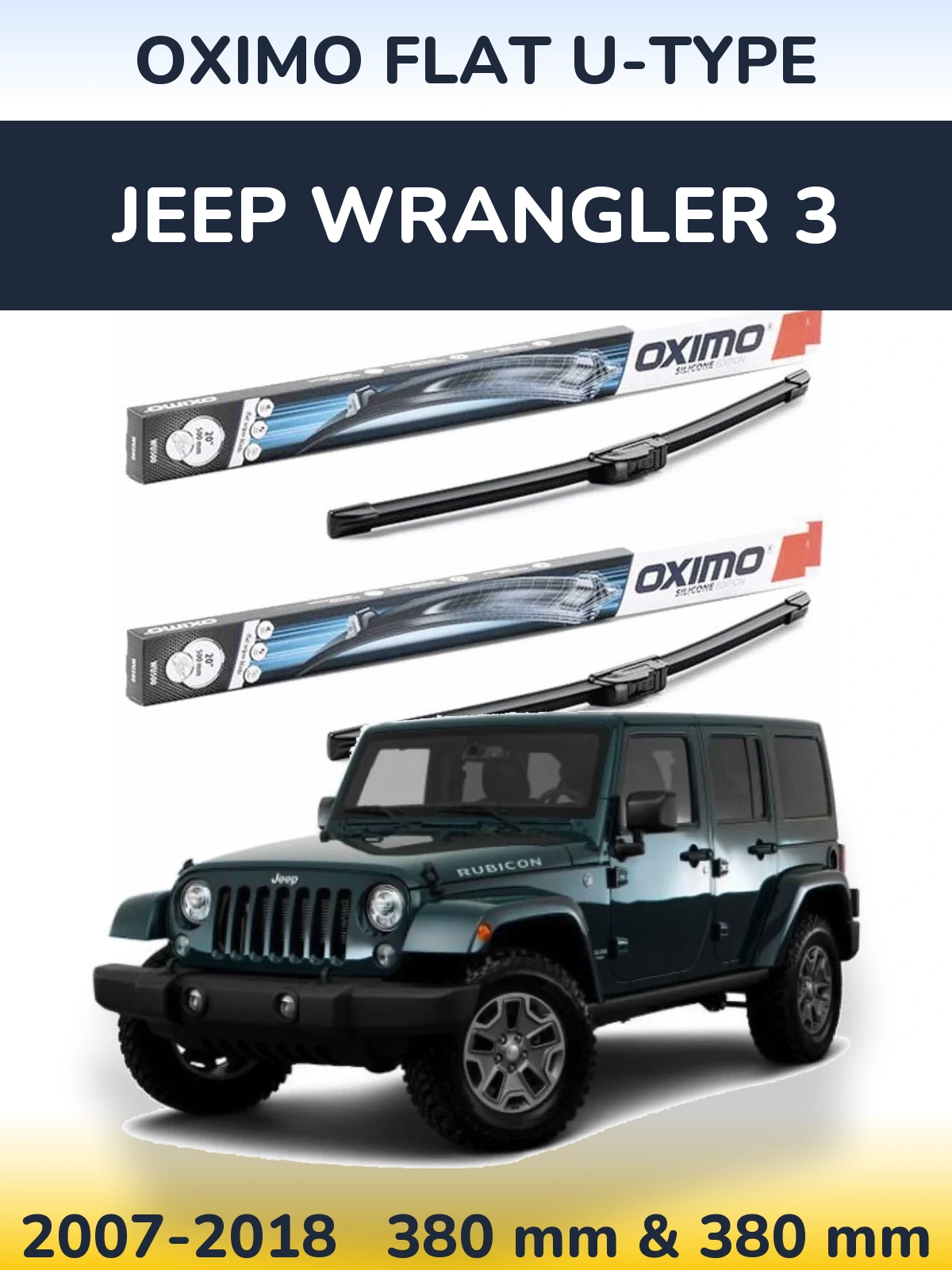 Комплект передних дворников Oximo Flat U-type 380 & 380 мм для Jeep Wrangler 3 2007-2018