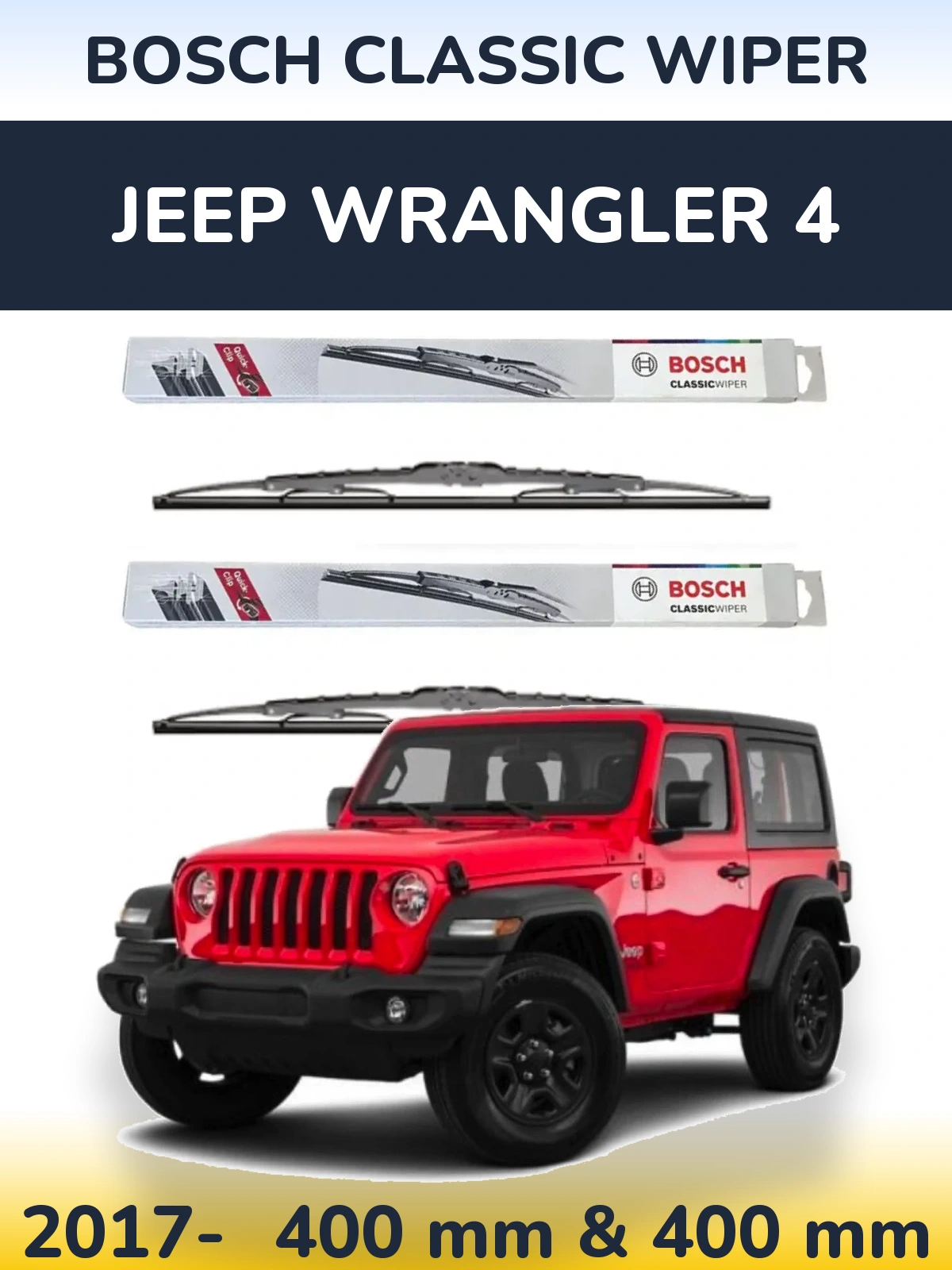 Front wiper blade set BOSCH Classic Wiper 400 & 400 mm for Jeep Wrangler 4 2017-2026