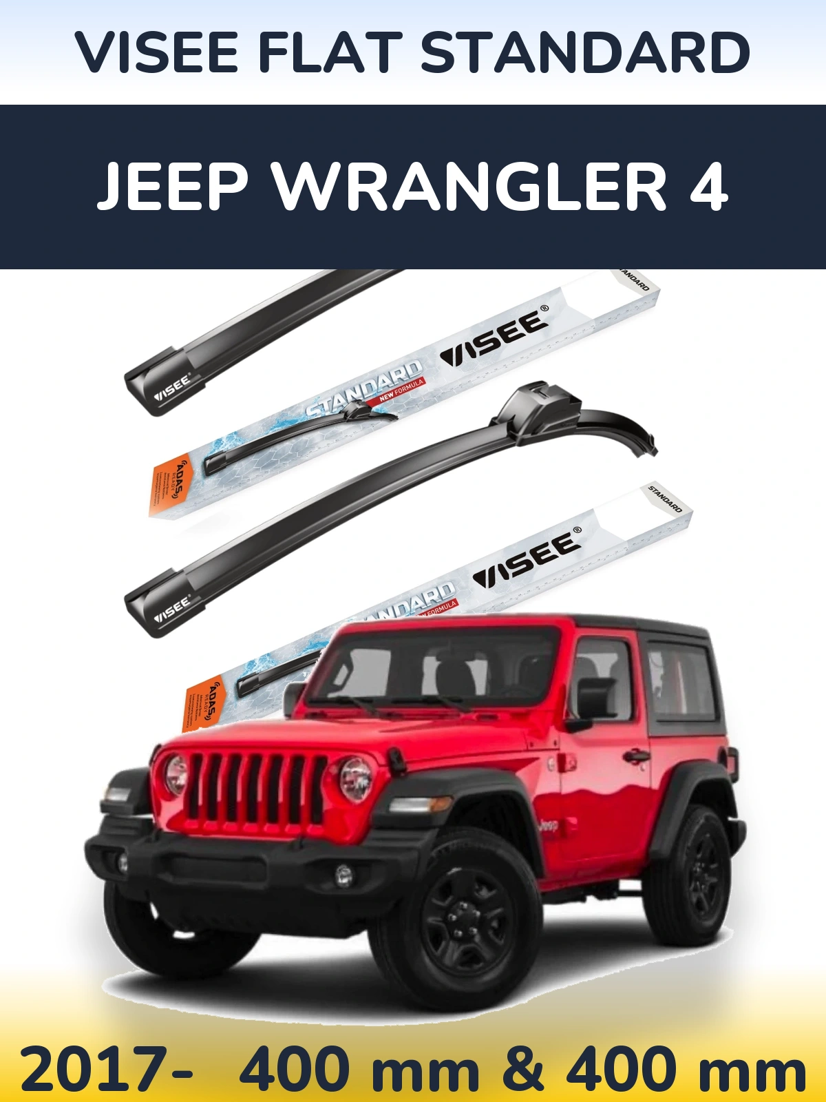 Front wiper blade set VISEE FLAT STANDARD 400 & 400 mm for Jeep Wrangler 4 2017-2026