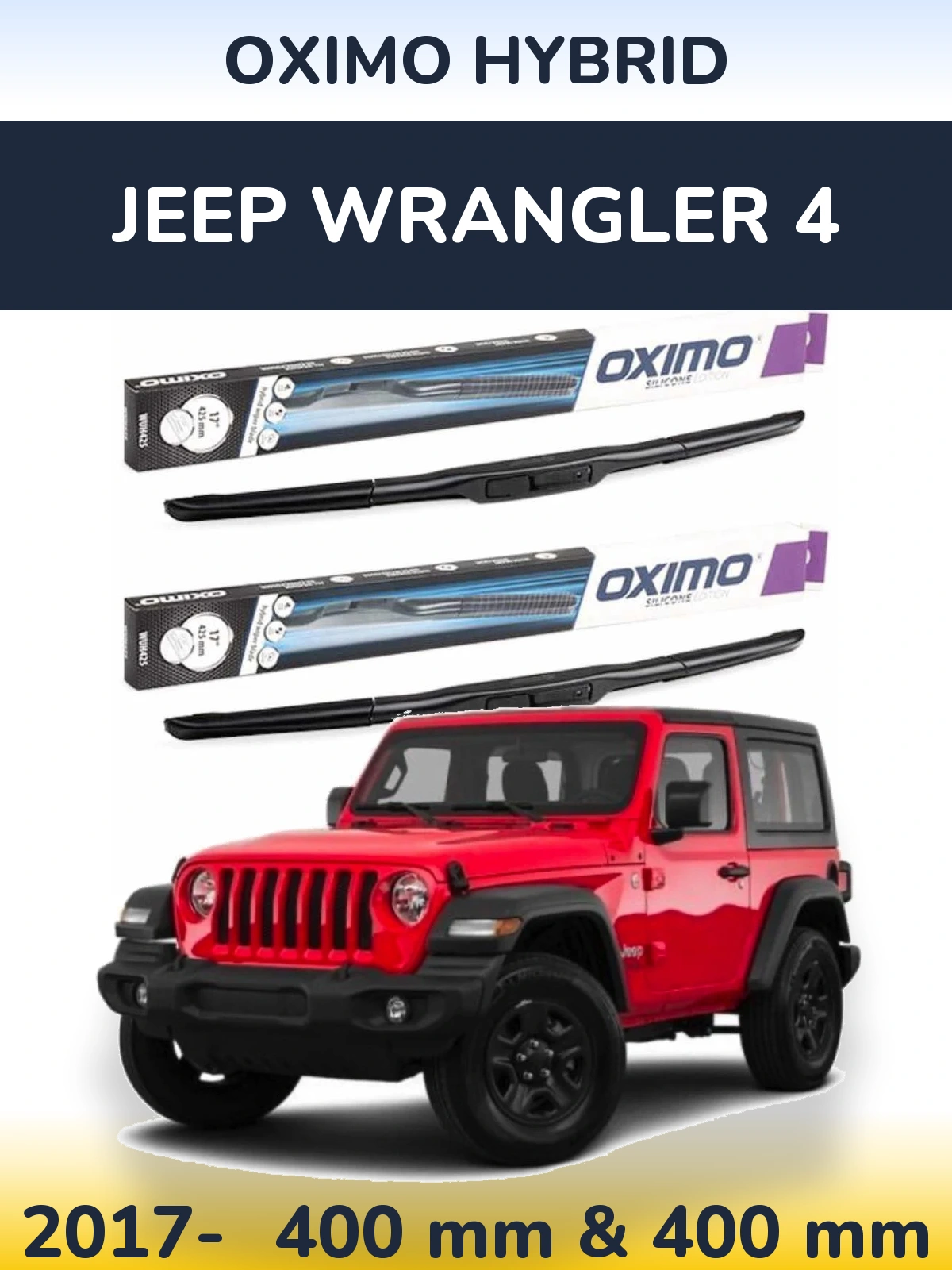 Front wiper blade set Oximo Hybrid 400 & 400 mm for Jeep Wrangler 4 2017-2026