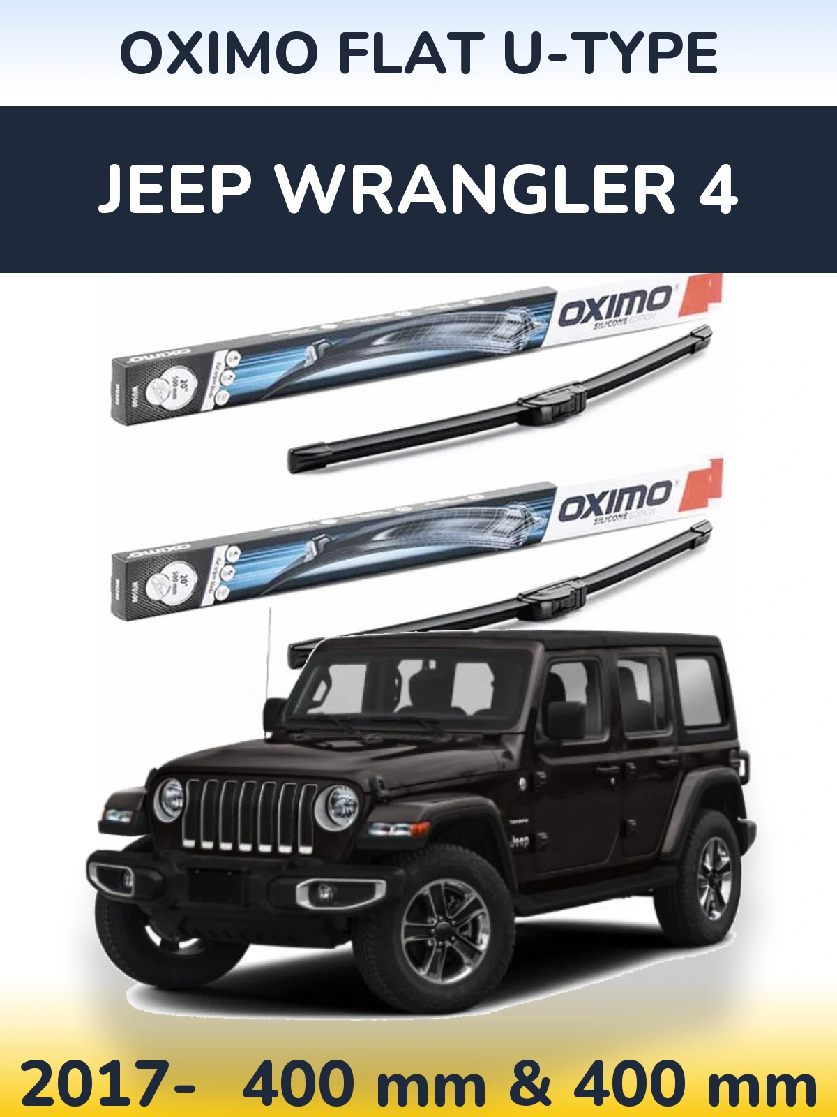 Комплект передних дворников Oximo Flat U-type 400 & 400 мм для Jeep Wrangler 4 2017-2026