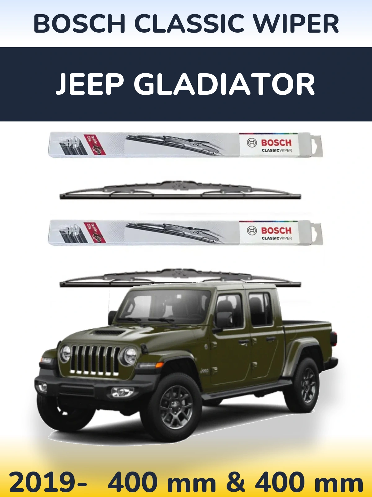 Комплект передніх щіток BOSCH Classic Wiper 400 & 400 мм для Jeep Gladiator 2019-2026
