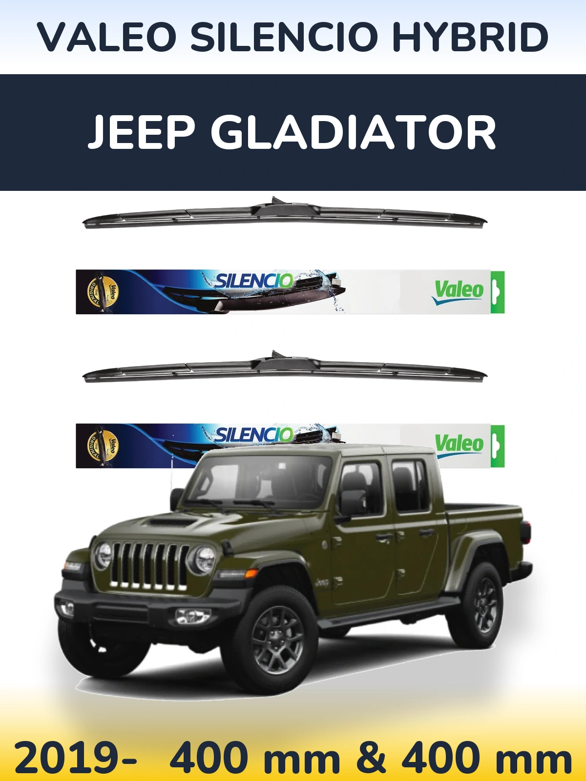 Комплект передніх щіток Valeo Silencio Hybrid 400 & 400 мм для Jeep Gladiator 2019-2026