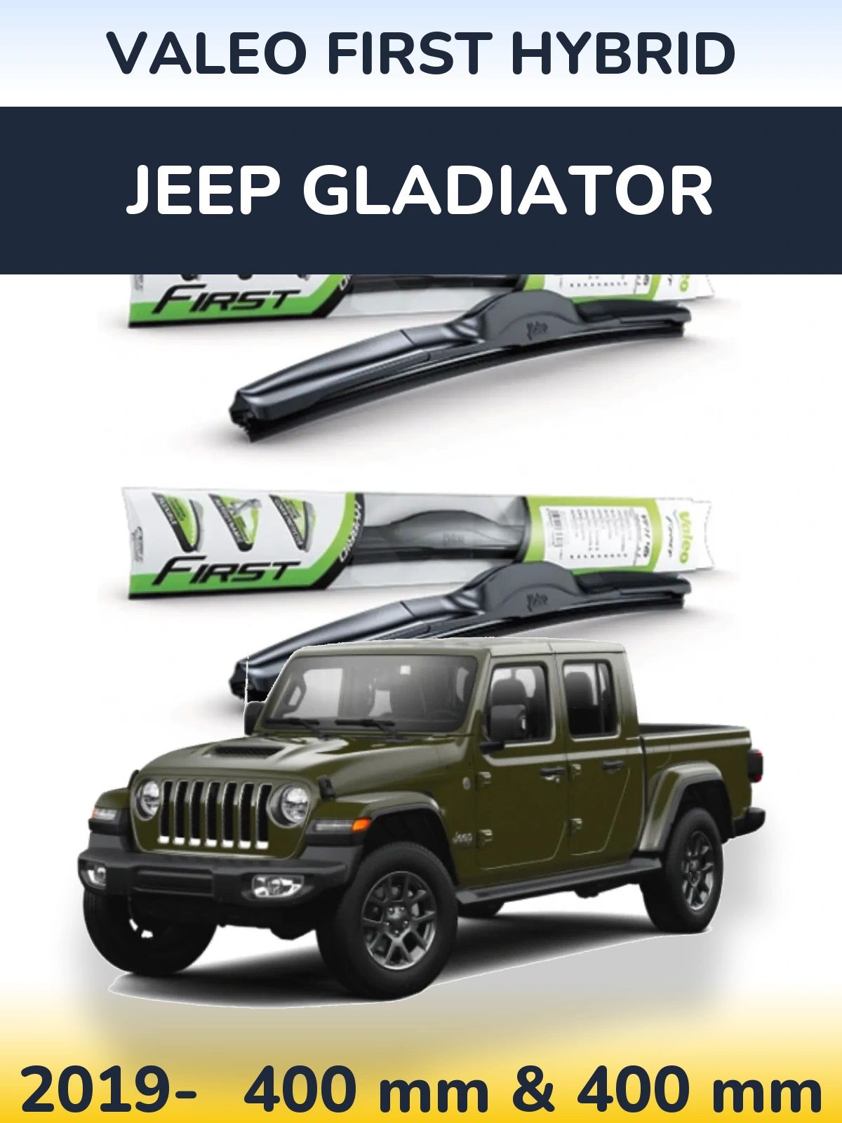 Front wiper blade set Valeo First Hybrid 400 & 400 mm for Jeep Gladiator 2019-2026