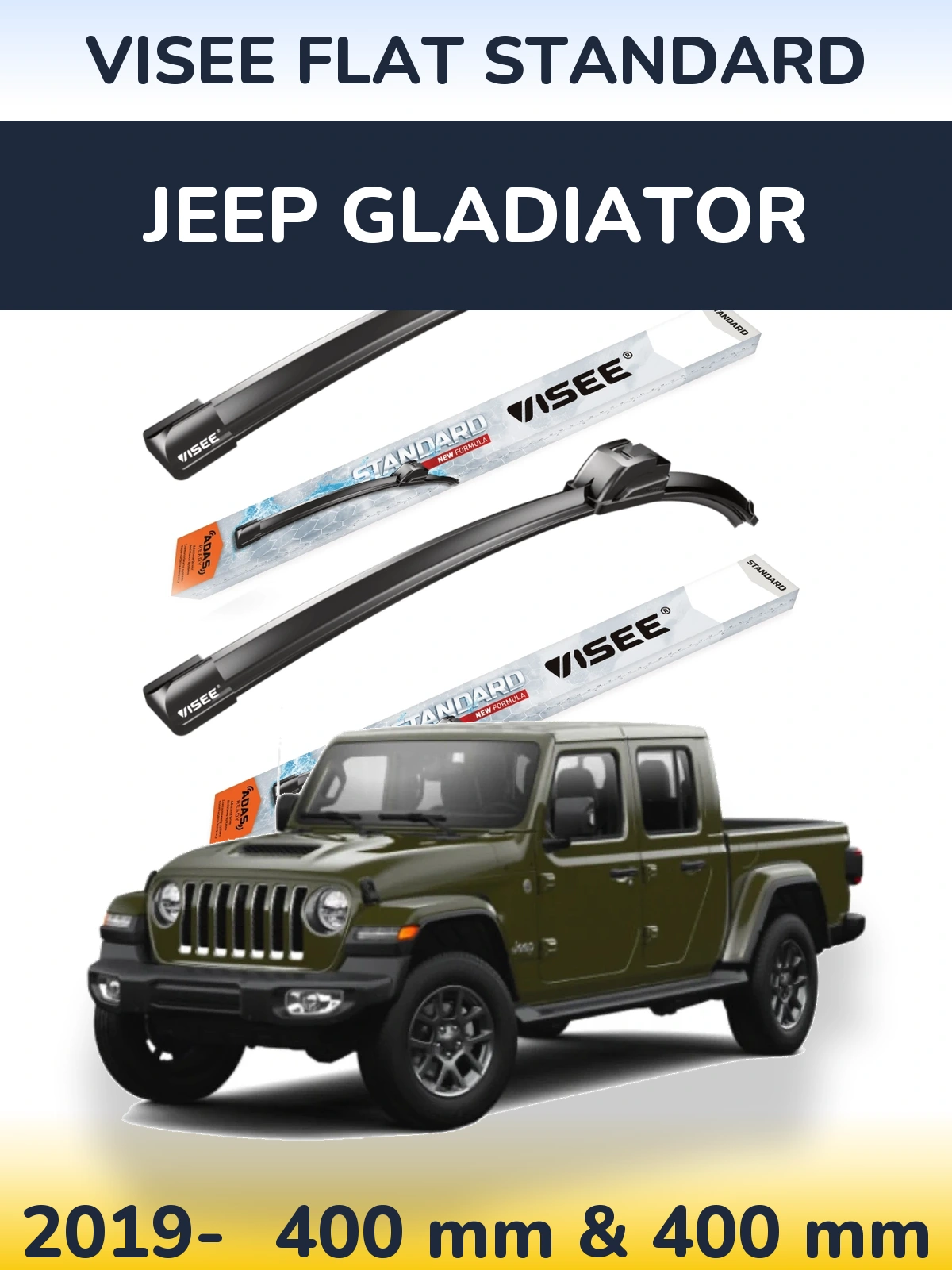 Комплект передних дворников VISEE FLAT STANDARD 400 & 400 мм для Jeep Gladiator 2019-2026