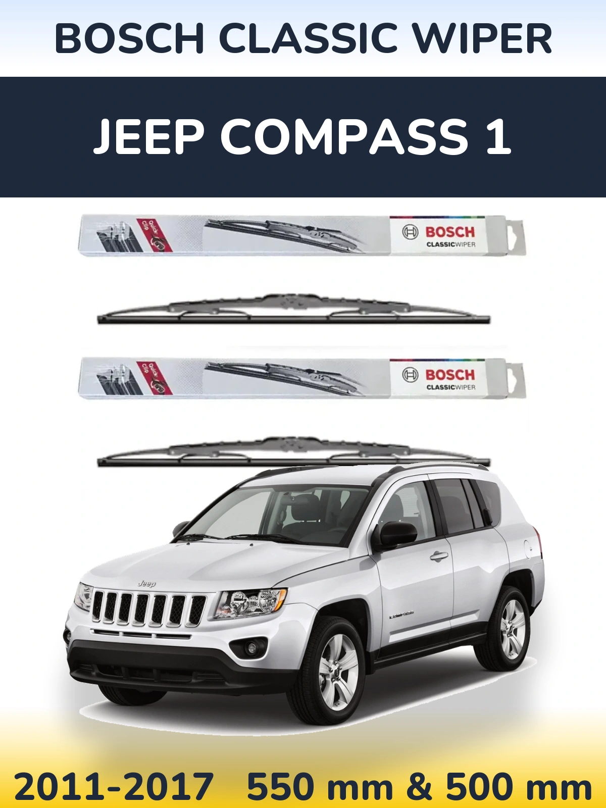 Front wiper blade set BOSCH Classic Wiper 550 & 500 mm for Jeep Compass 1 2011-2017