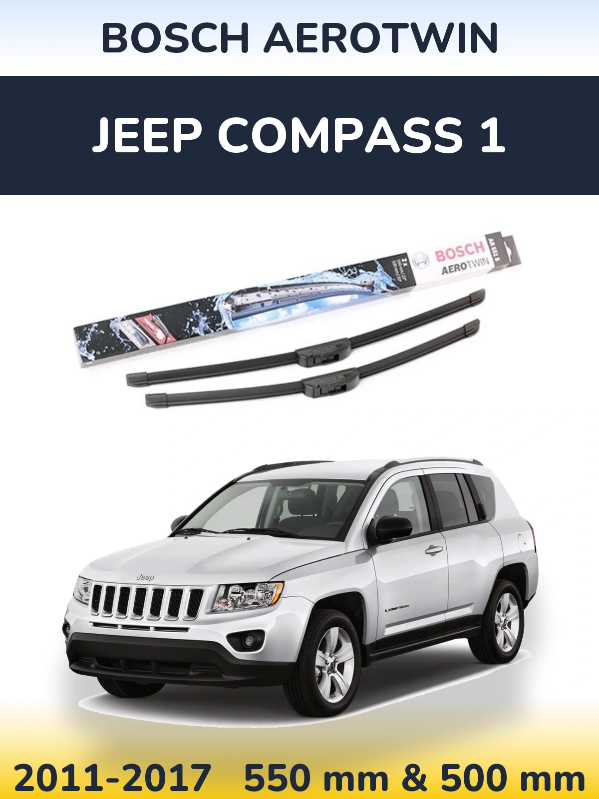 Front wiper blade set BOSCH AeroTwin 550 & 500 mm for Jeep Compass 1 2011-2017