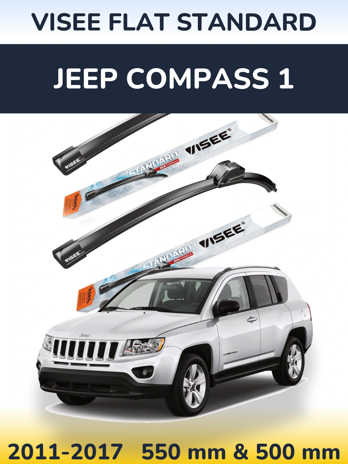 Front wiper blade set VISEE FLAT STANDARD 550 & 500 mm for Jeep Compass 1 2011-2017