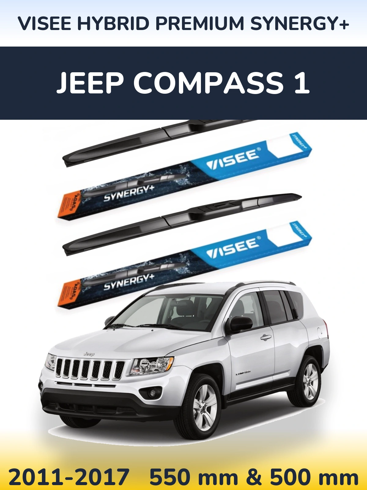 Front wiper blade set VISEE HYBRID PREMIUM SYNERGY+ 550 & 500 mm for Jeep Compass 1 2011-2017