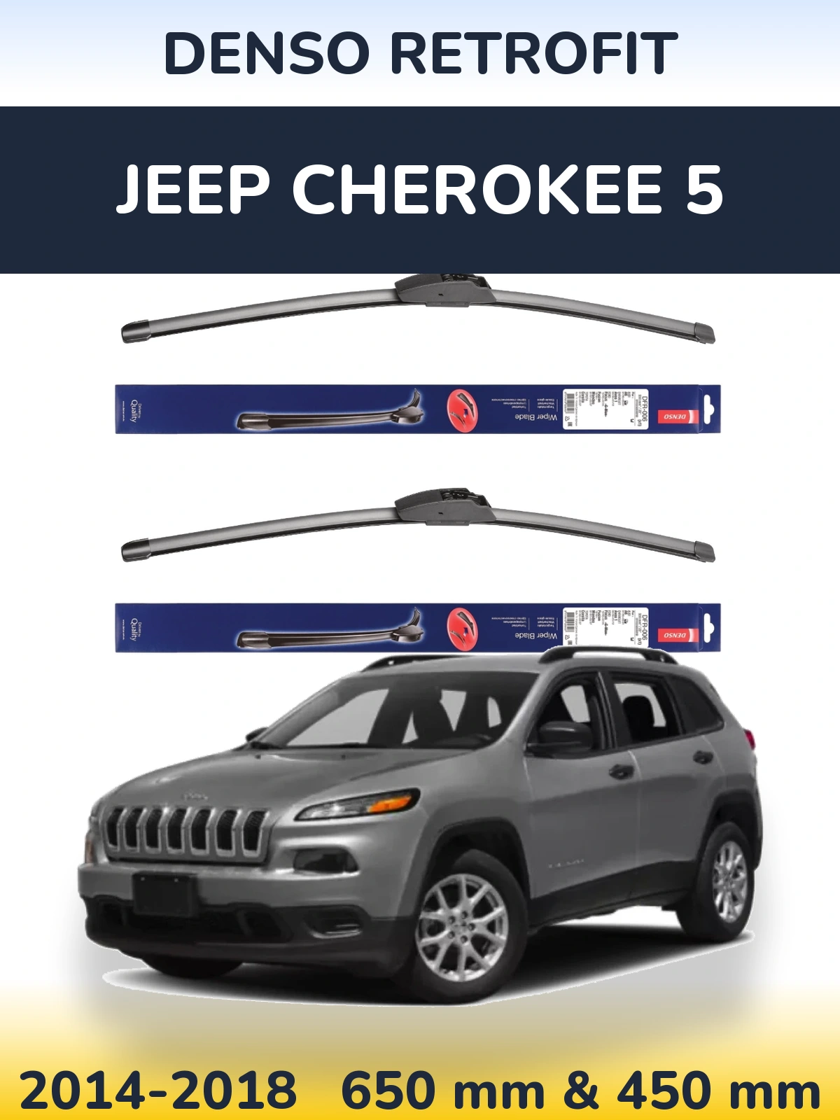 Front wiper blade set Denso Retrofit 650 & 450 mm for Jeep Cherokee 5 2014-2018