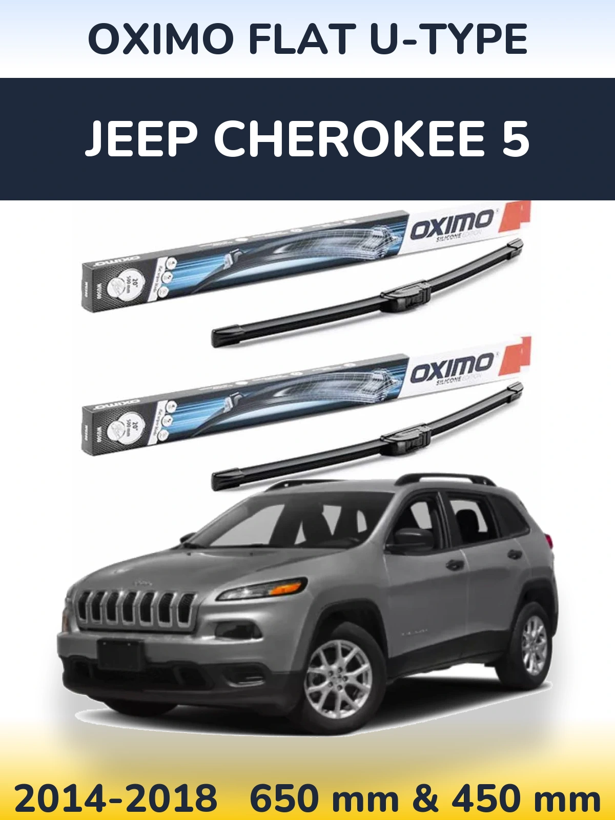 Front wiper blade set Oximo Flat U-type 650 & 450 mm for Jeep Cherokee 5 2014-2018