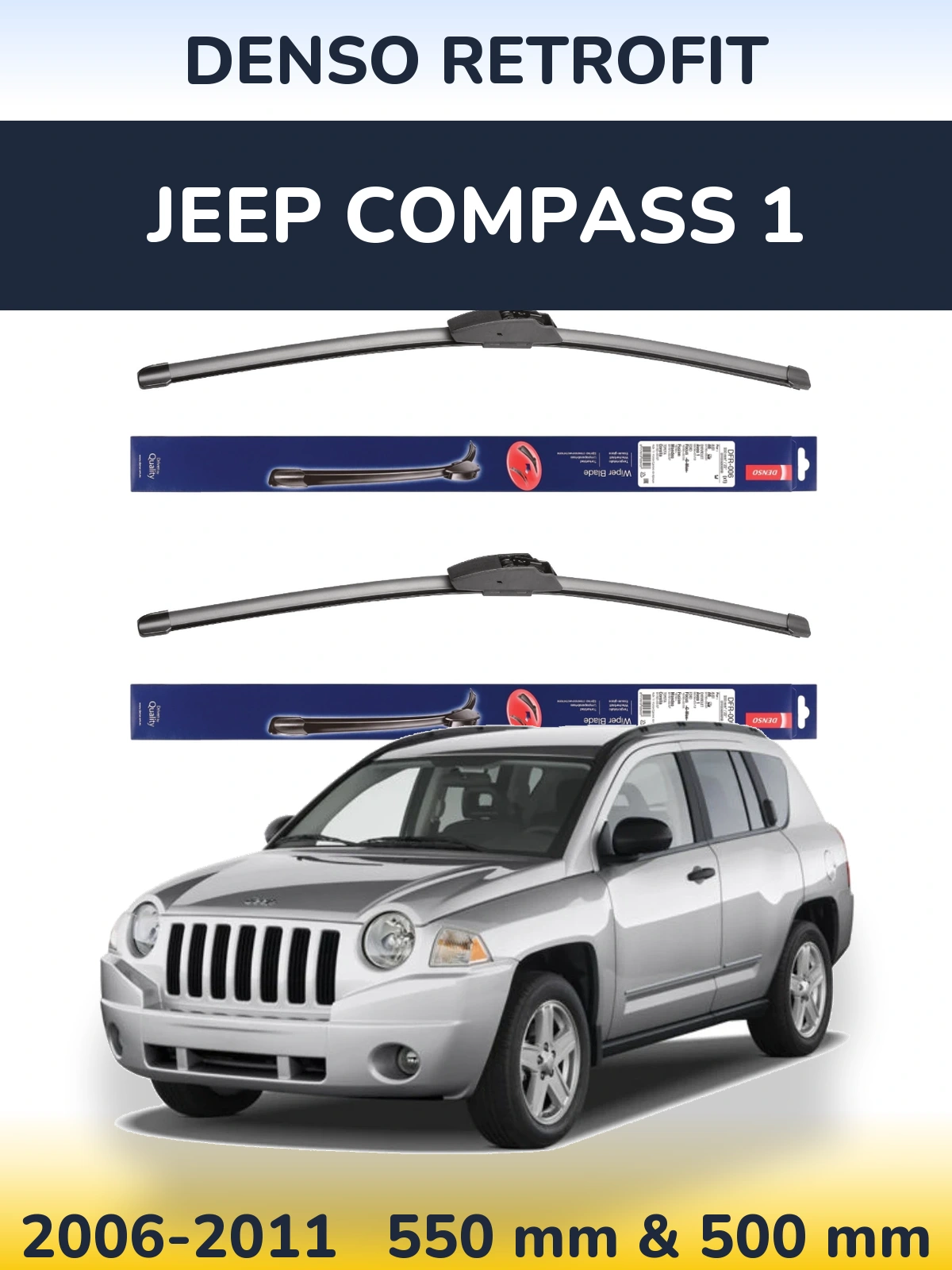 Front wiper blade set Denso Retrofit 550 & 500 mm for Jeep Compass 1 2006-2011