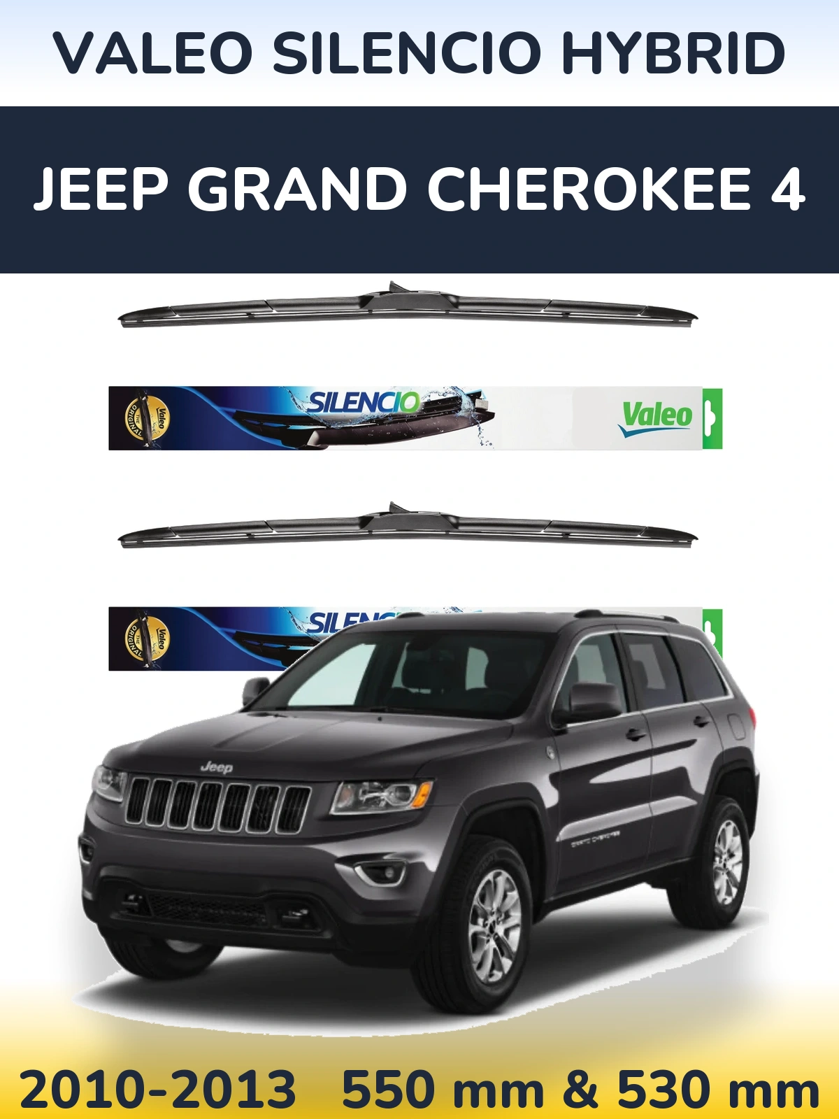 Front wiper blade set Valeo Silencio Hybrid 550 & 530 mm for Jeep Grand Cherokee 4 2010-2013