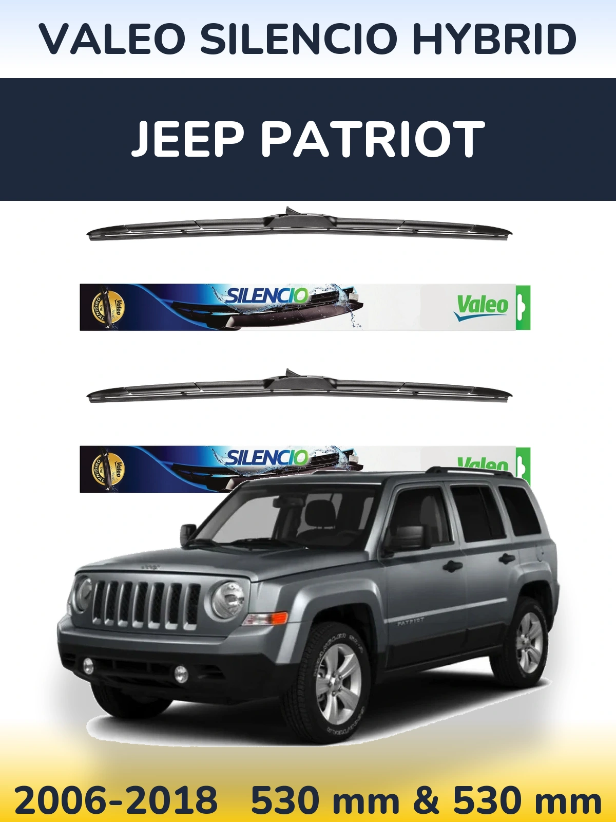 Комплект передніх щіток Valeo Silencio Hybrid 530 & 530 мм для Jeep Patriot 2006-2018