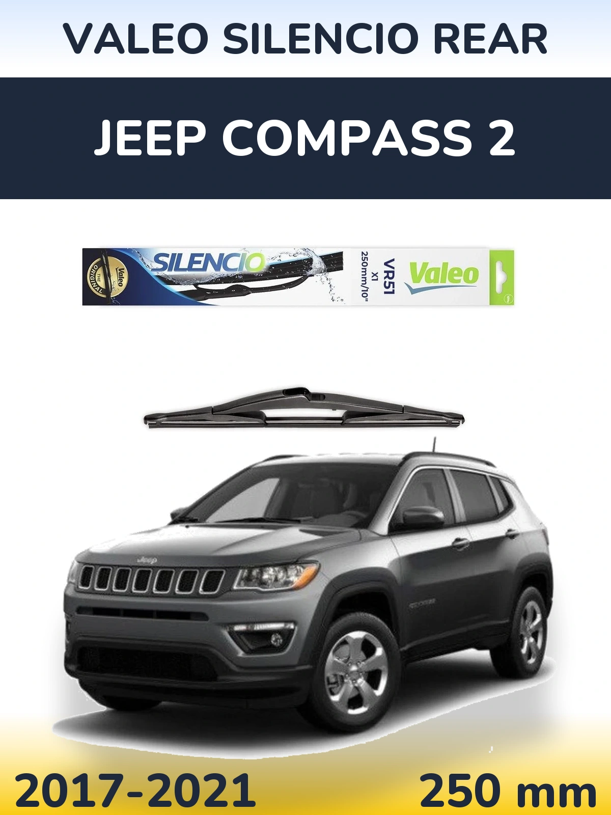 Rear wiper blade Valeo Silencio Rear 250 mm for Jeep Compass 2 2017-2021