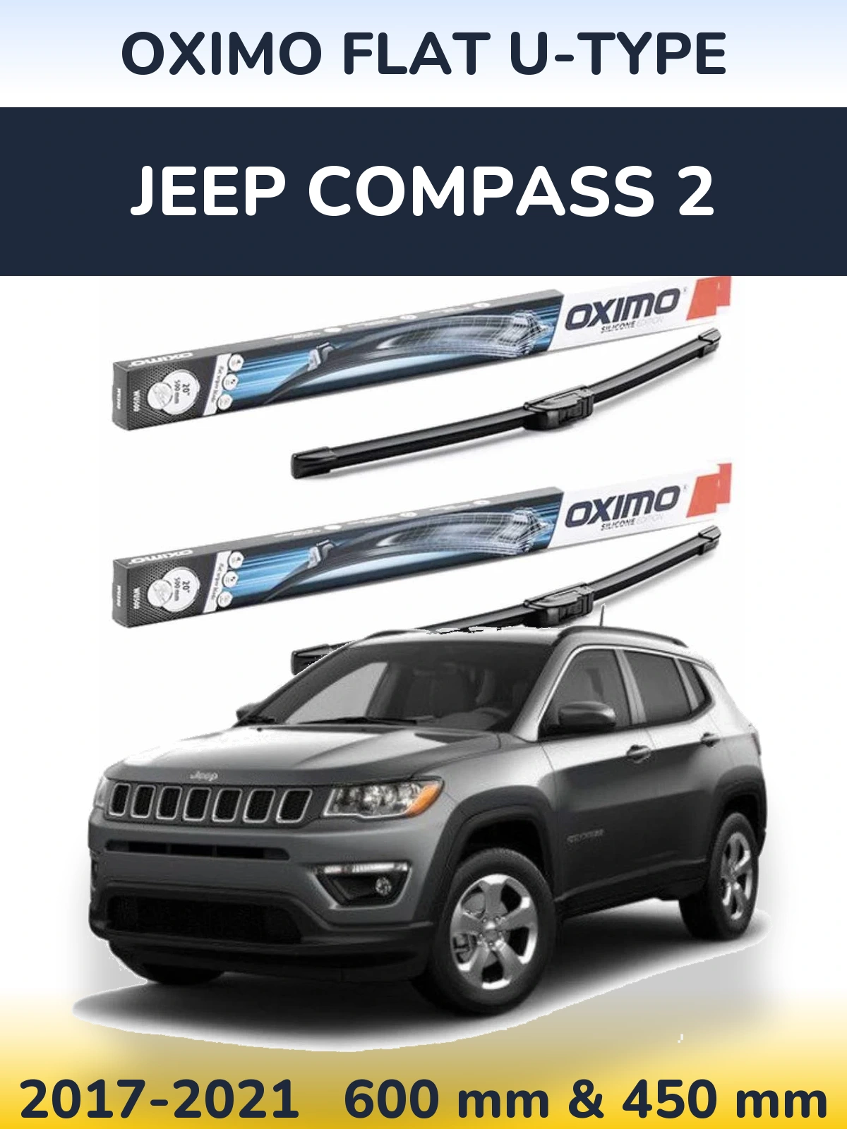 Комплект передніх щіток Oximo Flat U-type 600 & 450 мм для Jeep Compass 2 2017-2021