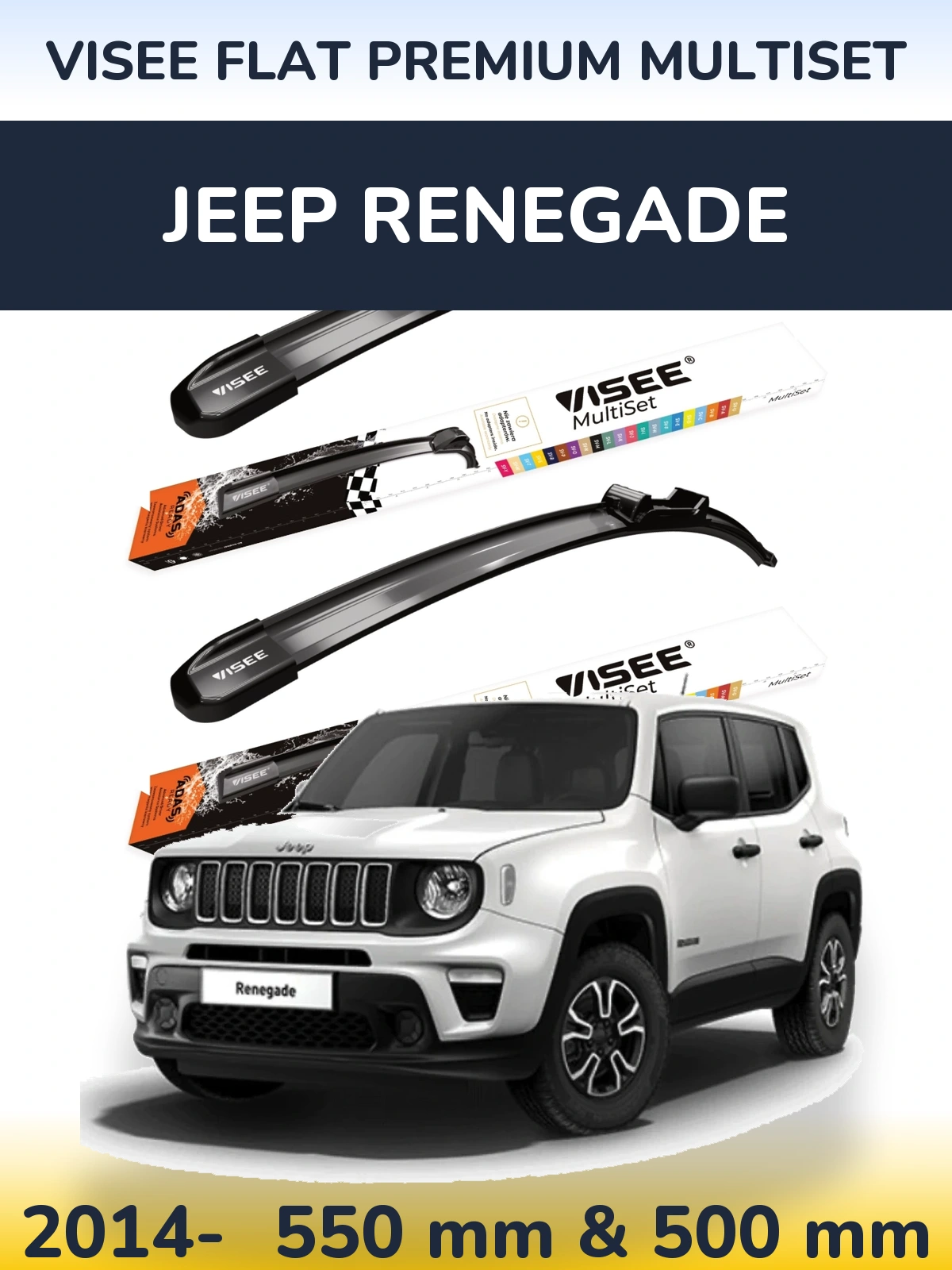 Front wiper blade set VISEE FLAT PREMIUM MultiSet 550 & 500 mm for Jeep Renegade 2014-2026