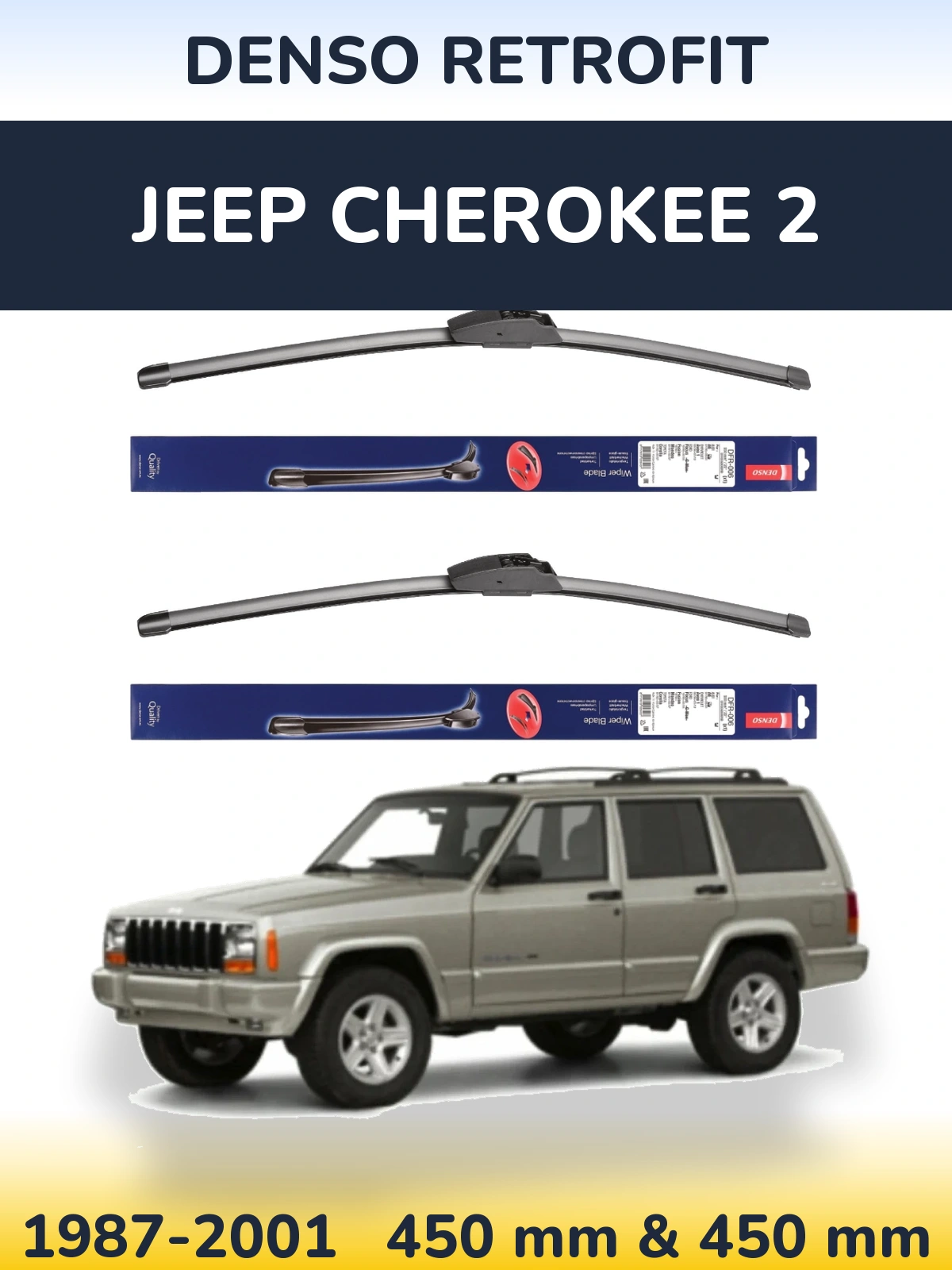 Front wiper blade set Denso Retrofit 450 & 450 mm for Jeep Cherokee 2 1987-2001