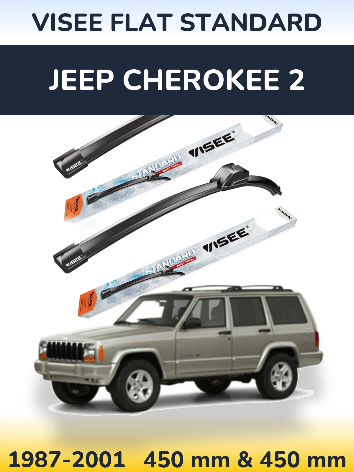 Front wiper blade set VISEE FLAT STANDARD 450 & 450 mm for Jeep Cherokee 2 1987-2001