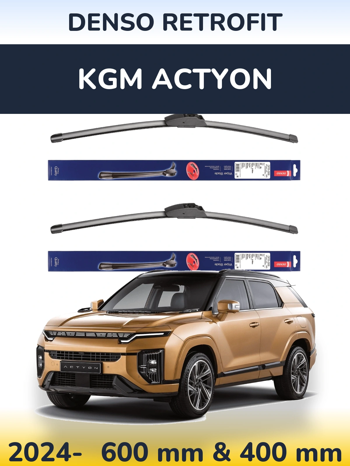 Front wiper blade set Denso Retrofit 600 & 400 mm for KGM Actyon 2024-2026