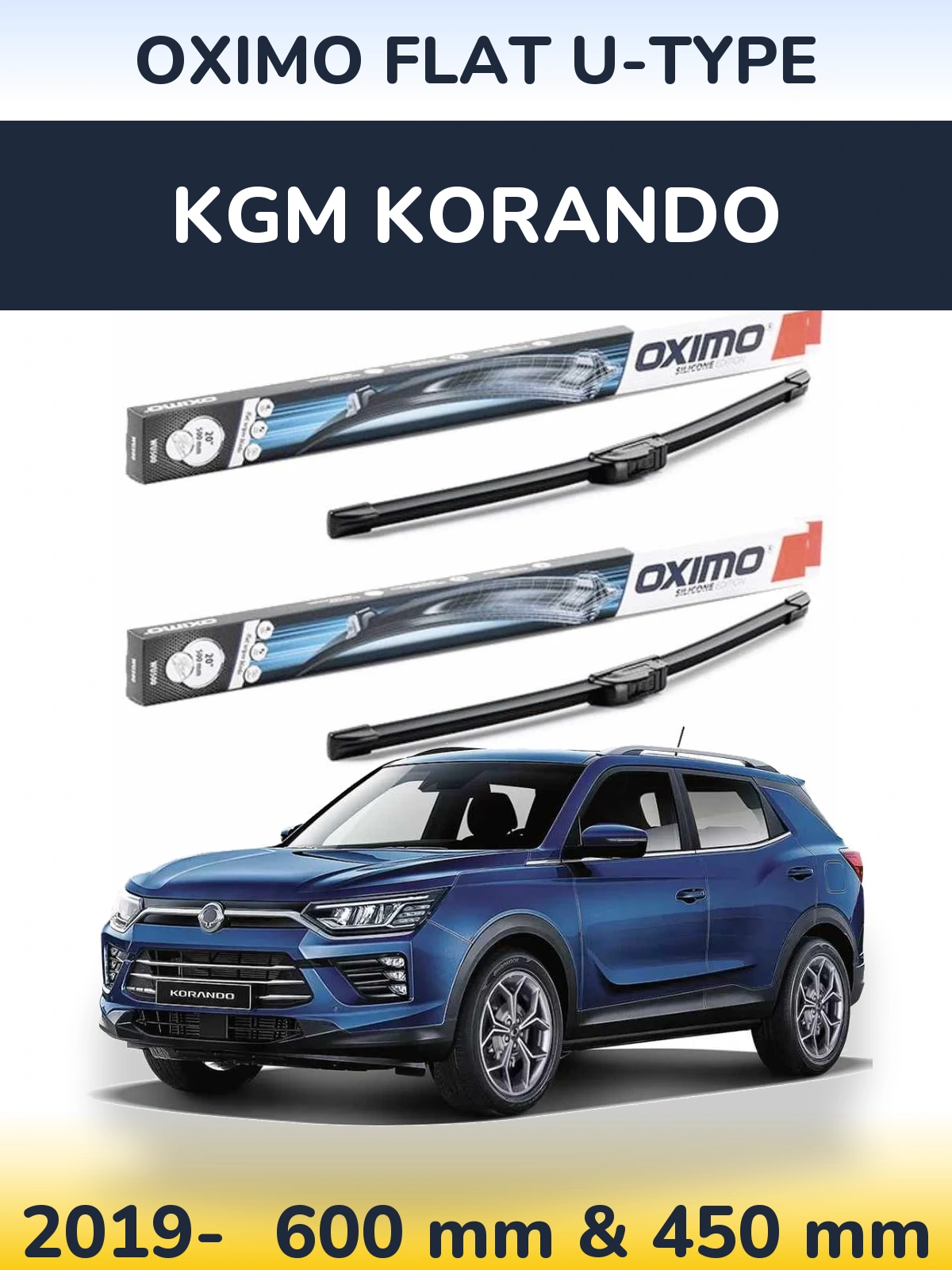 Комплект передних дворников Oximo Flat U-type 600 & 450 мм для KGM Korando 2019-2026