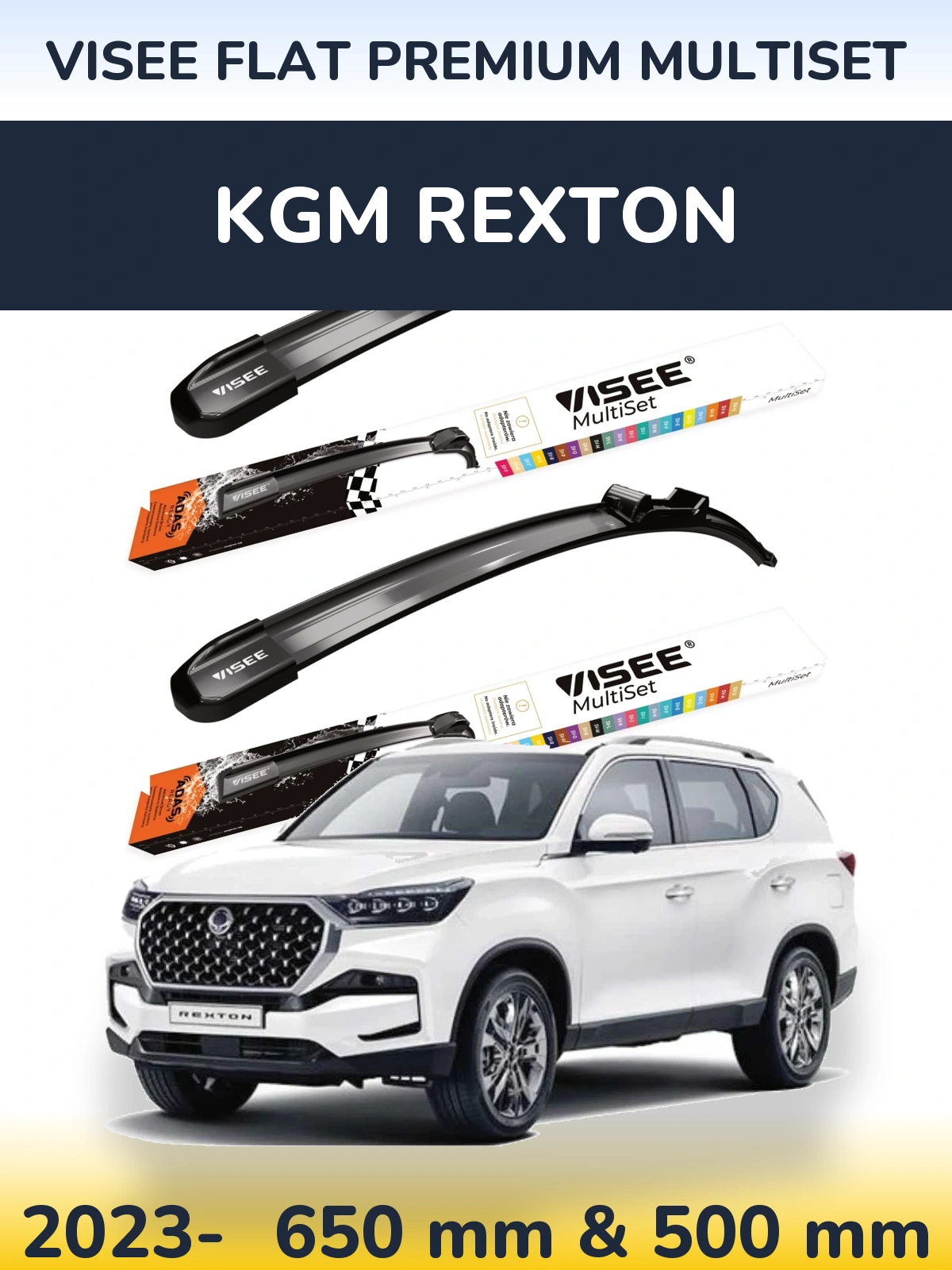 Front wiper blade set VISEE FLAT PREMIUM MultiSet 650 & 500 mm for KGM Rexton 2023-2026