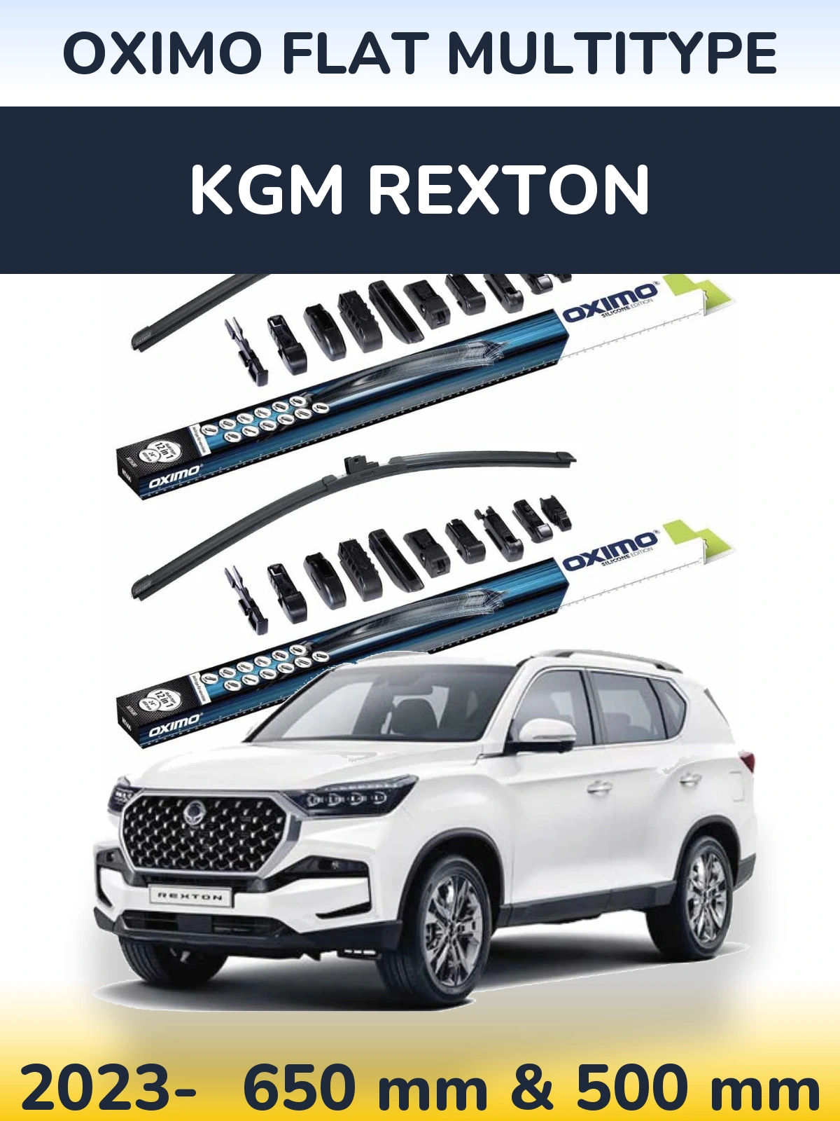 Комплект передних дворников Oximo Flat MultiТипe 650 & 500 мм для KGM Rexton 2023-2026