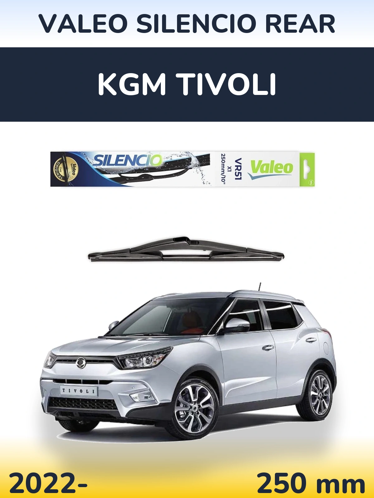 Rear wiper blade Valeo Silencio Rear 250 mm for KGM Tivoli 2022-2026