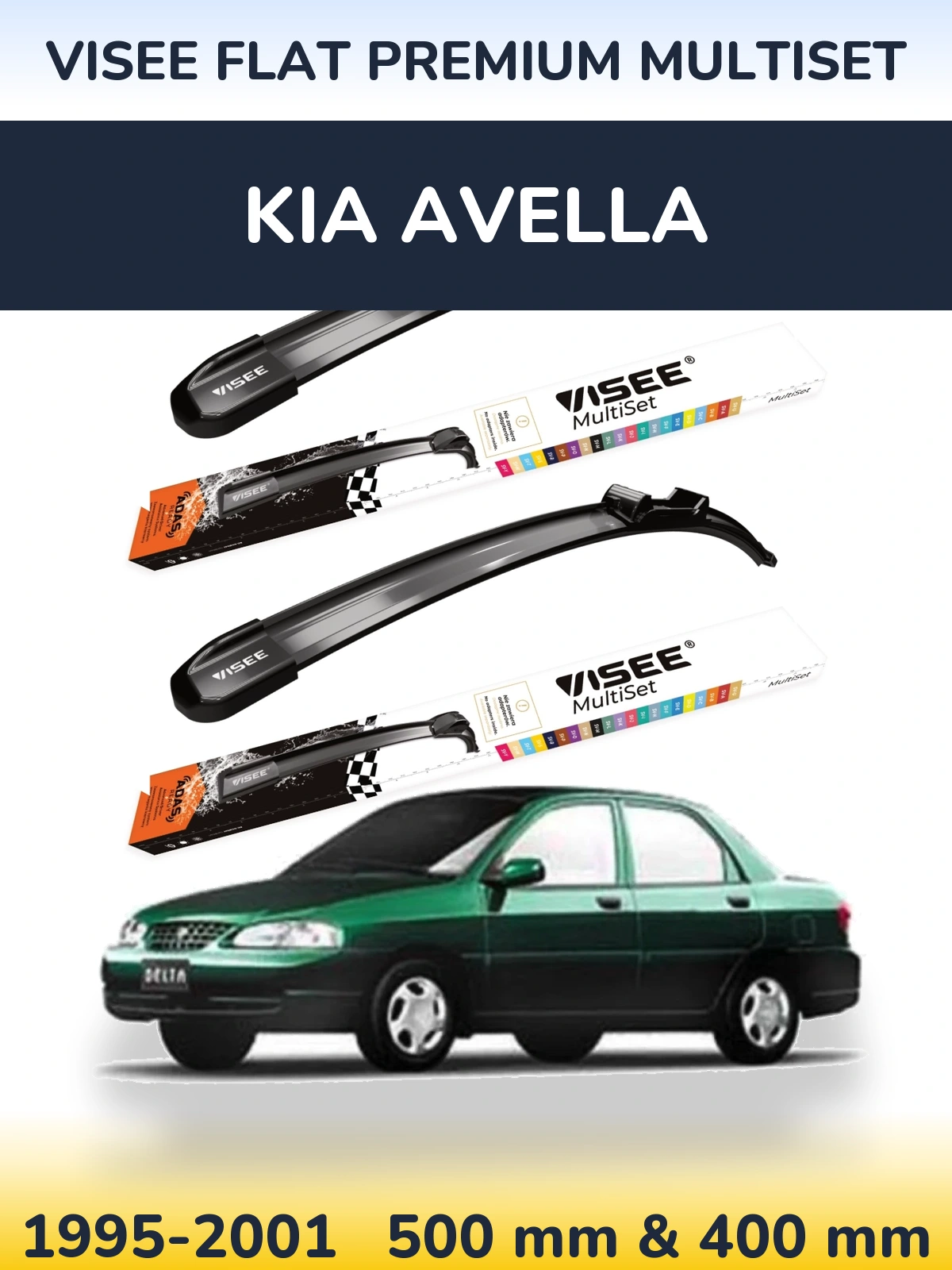 Front wiper blade set VISEE FLAT PREMIUM MultiSet 500 & 400 mm for KIA Avella 1995-2001