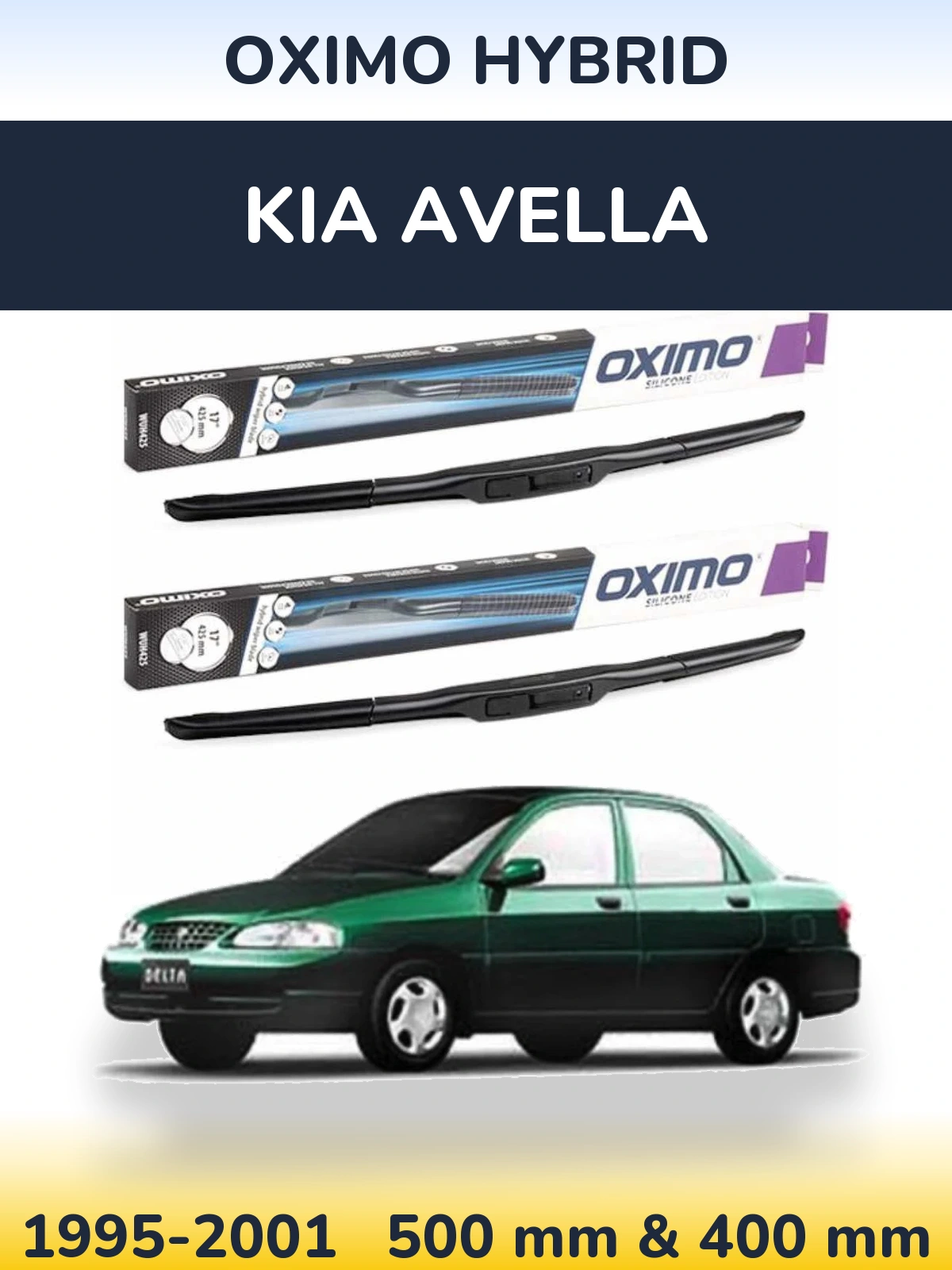 Front wiper blade set Oximo Hybrid 500 & 400 mm for KIA Avella 1995-2001