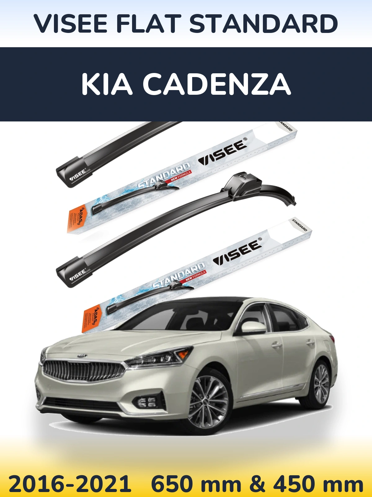 Front wiper blade set VISEE FLAT STANDARD 650 & 450 mm for KIA Cadenza 2016-2021